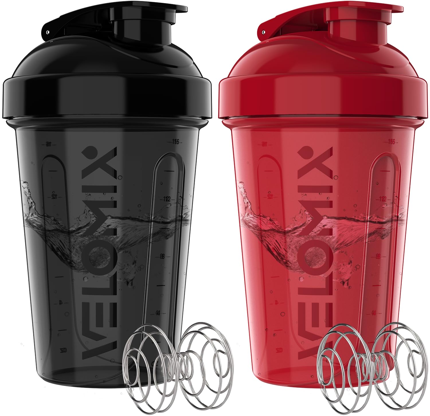 2 Pack 20oz Protein Shaker Bottles with Wire Whisk - Leak Proof Mixing Cups for Protein Powder, Pre Workout & Meal Replacement Shakes - Perfect for Gym, Fitness & Bodybuilding - BPA Free Sports Water Bottle