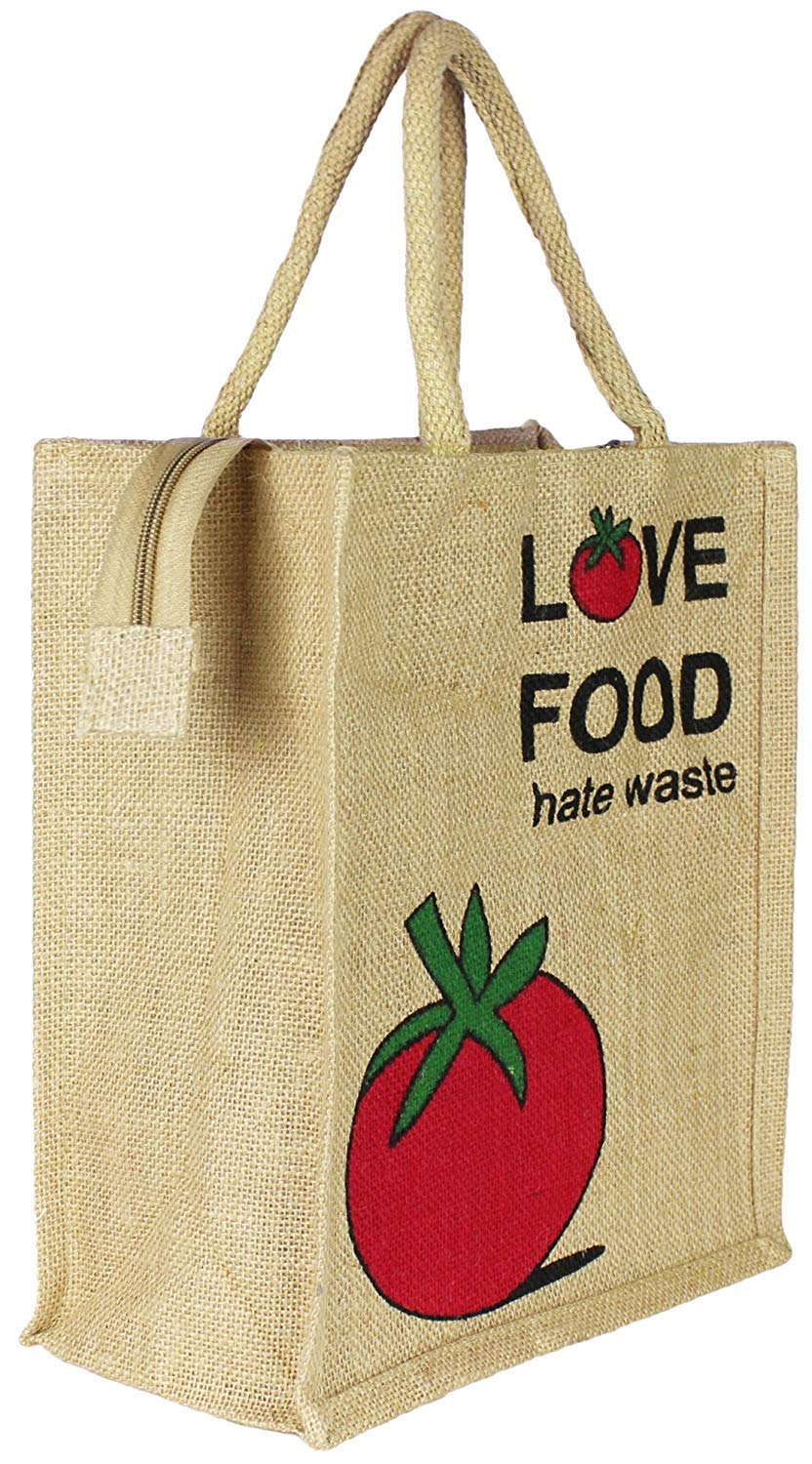 Eco-Friendly Jute Lunch Bag with Zipper Closure - Reusable Tote for Office, School & Shopping - Multipurpose Food Storage Bag for Women, Men & Kids (12