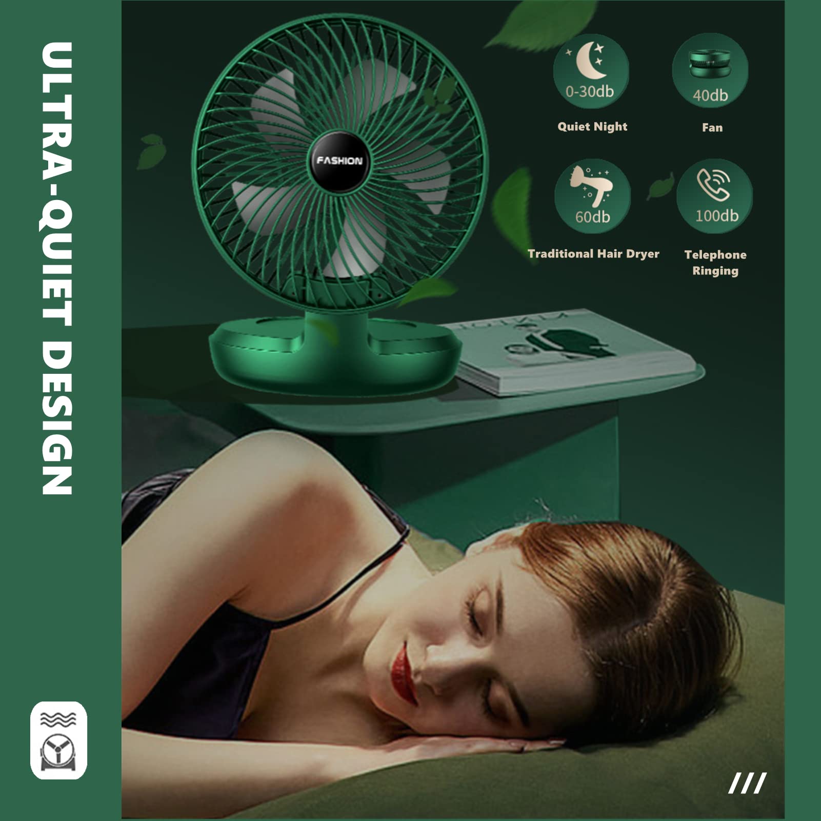 Chchmu 8 Inch USB Desk Fan - Foldable Mini Desktop Fan with 3 Speed Settings, Strong Airflow & Adjustable Head | Quiet Portable Cooling Fan for Home, Office, Bedroom | Perfect for Work Desks, Nightstands & Dorm Rooms (Green)