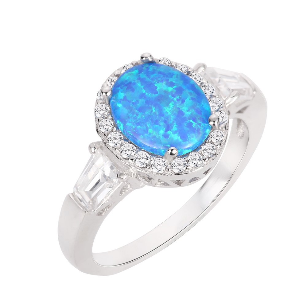 CloseoutWarehouse Oval Cubic Zirconia Halo Ring in Sterling Silver with Color Options - Perfect for Engagement, Anniversary Gifts & Special Occasions