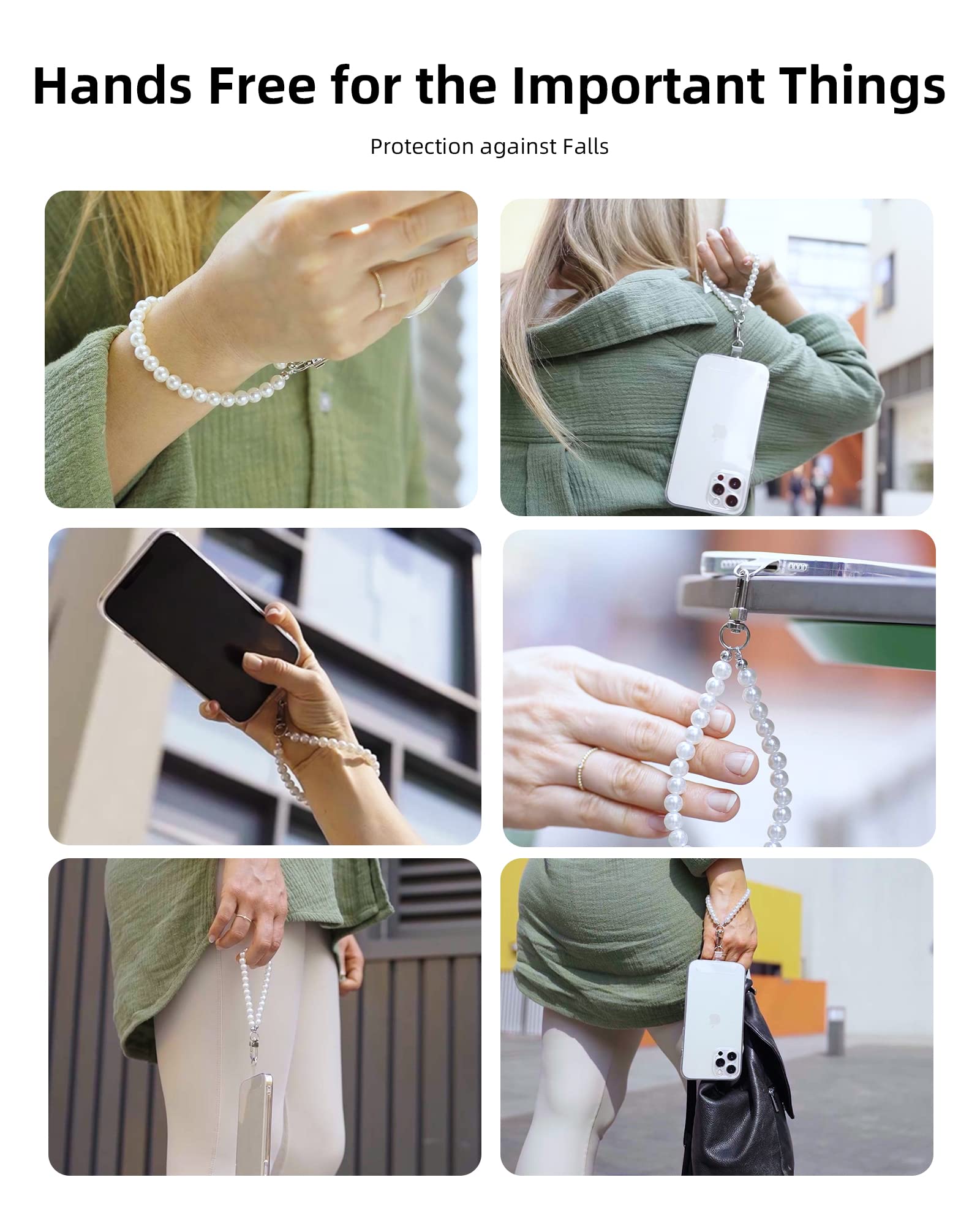 Amayo Universal Phone Lanyard - 8mm White Beaded Strap Compatible with All Smartphones & Phone Cases - Perfect for Work, Travel, and Hands-Free Convenience