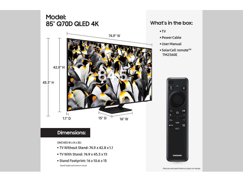 Samsung Q70D 55-inch QLED 4K UHD Smart TV with Alexa Built-in - Perfect for Home Theater & Gaming Entertainment