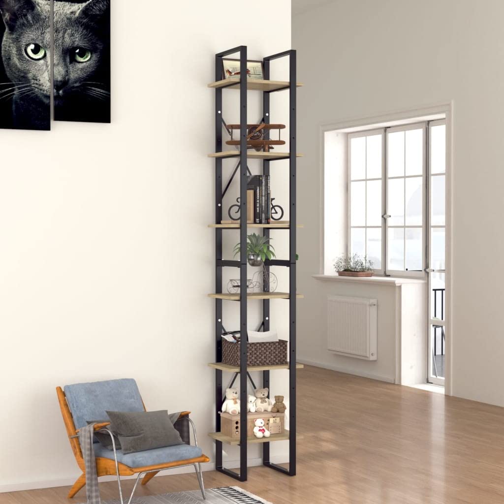 6-Tier Bookcase Storage Cabinet - Multipurpose Bookshelf & Display Shelf for Living Room, Bedroom - Sonoma Oak Finish - 15.7
