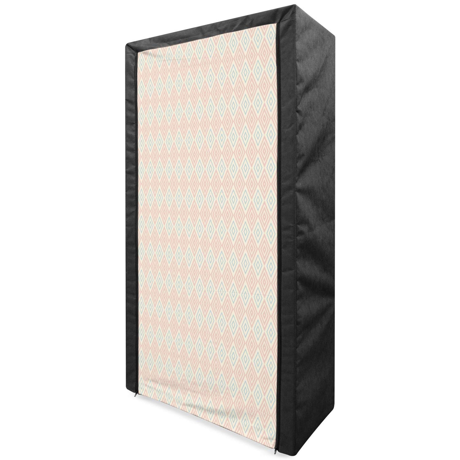 Ambesonne Vintage Shabby Floral Fabric Wardrobe - Portable Clothing Organizer with Shelves, 33.5 Inch Storage Closet in Peach Coral & Pale Blue - Perfect for Bedroom, Dorm, or Small Space Organization