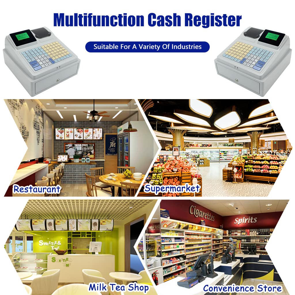 48-Key Electronic Cash Register with Money Drawer, Flat Keyboard & Thermal Printer - Commercial POS System for Retail Stores, Restaurants & Small Businesses