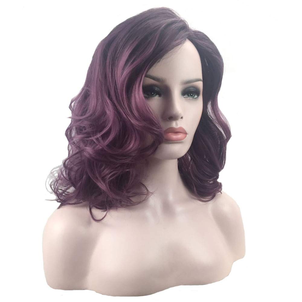 BONOCO Fashion Lady Wig - Black to Purple Gradient Long Curly Anime Hairpiece (46cm) | Perfect for Cosplay, Halloween Costumes & Anime Conventions