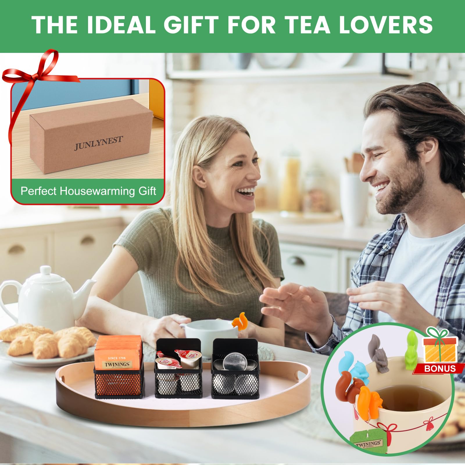 6-Piece Magnetic Tea Bag Organizer - Metal Tea Storage for Refrigerator, Kitchen Shelf & Countertop | Space-Saving & Stylish | Perfect for Tea Lovers, Small Kitchens & Organized Pantries