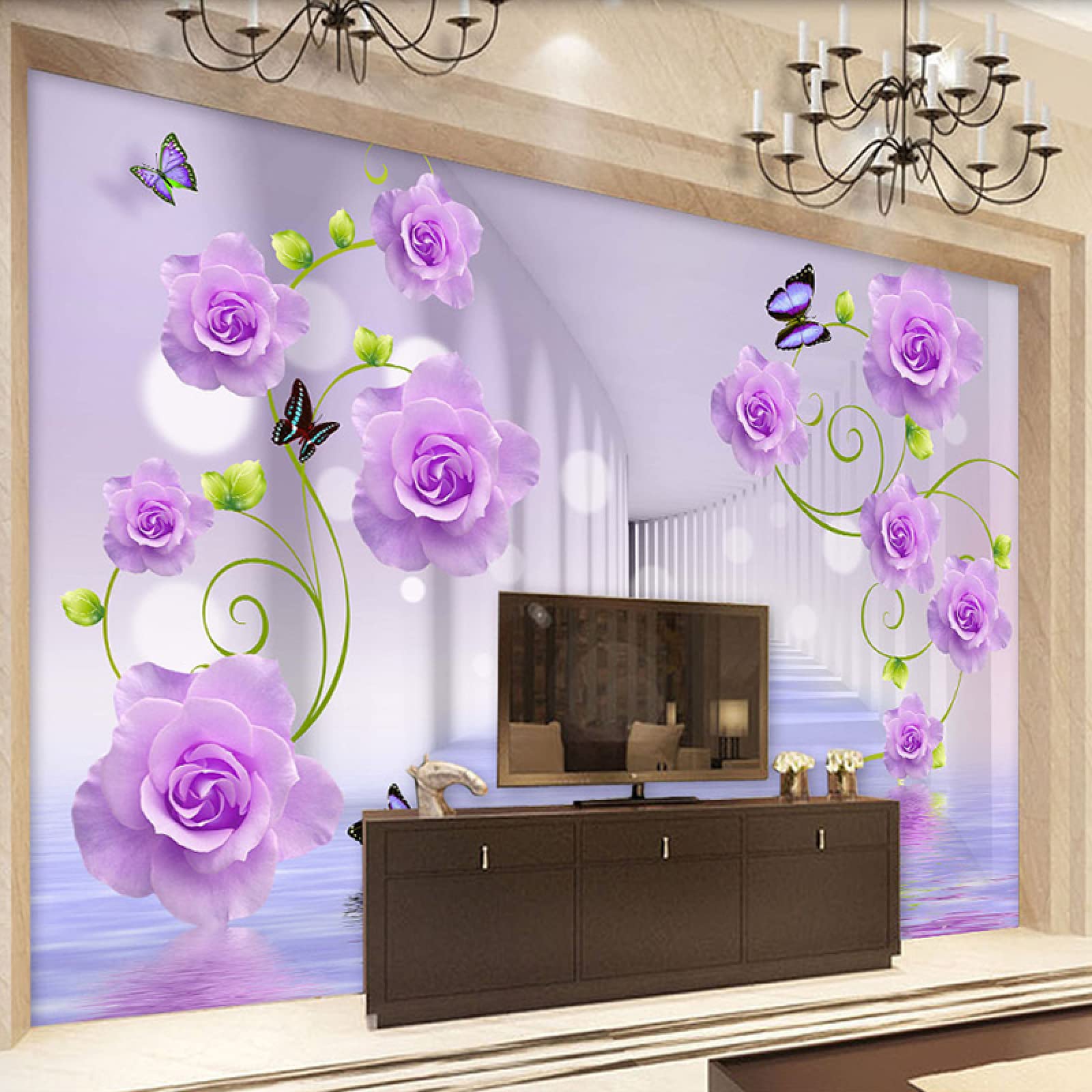 Modern Purple Rose Large Removable 3D Wall Mural - 137.8x100 Inches (WxH) - Eye-Catching Floral Wall Sticker for Living Room, TV Background & Sofa Decor - Perfect for Home, Office & Bedroom Wall Decoration