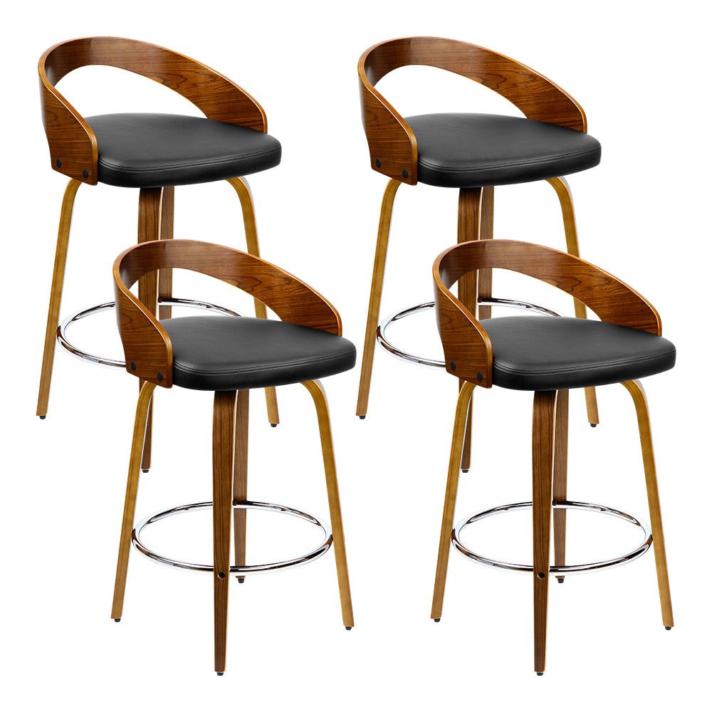 4 Bar Stools with Swivel Seat & Curved Backrest - Modern Kitchen Island & Breakfast Nook Seating for Home & Restaurant
