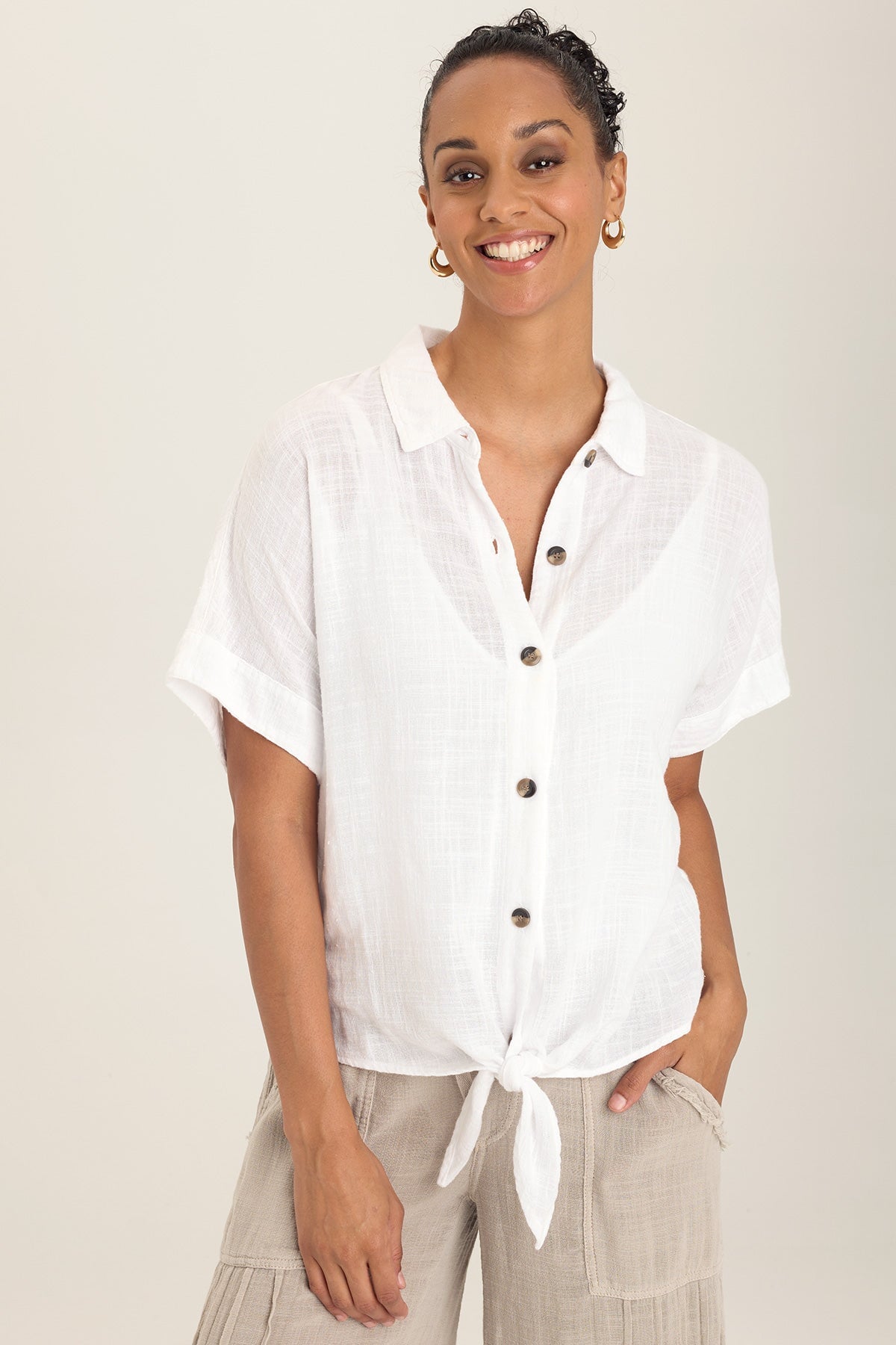 Gauze Teagan Tie Top Women's Casual Blouse - Perfect for Summer Outfits, Beachwear & Boho Style