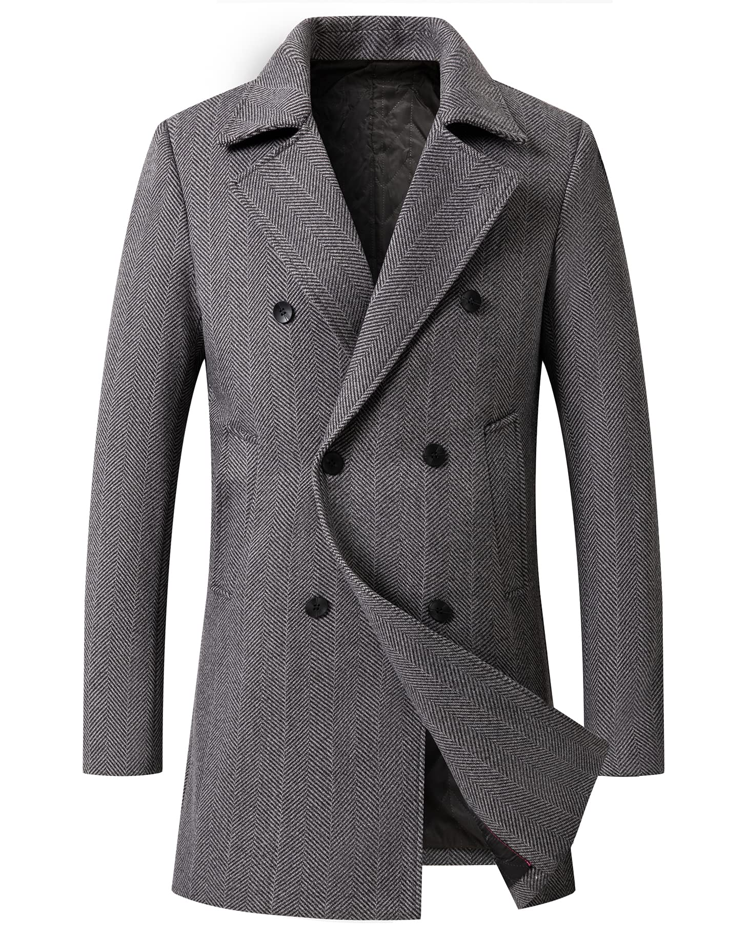 PRIJOUHE Men's Wool Blend Double Breasted Pea Coat - Warm Winter Trench Coat for Business & Office Wear - Regular Fit Overcoat for Formal & Casual Occasions