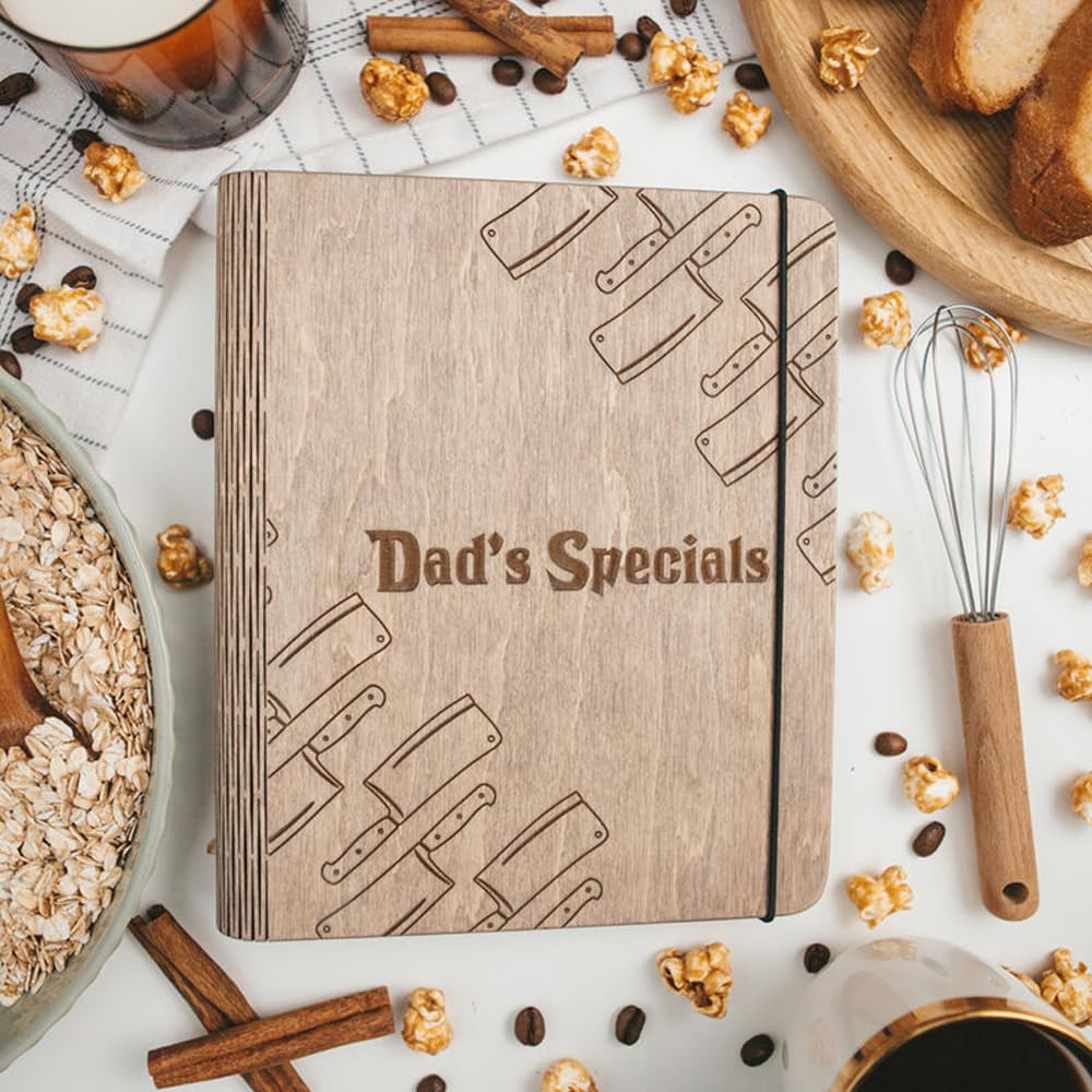 Personalized Wooden Recipe Book Binder - Custom Family Cookbook with Wooden Cover - Handwritten Recipe Journal Notebook - Perfect Gift for Mom, Christmas & Special Occasions (A5 Size, Style 8) | Ideal for Kitchen Organization, Family Recipe Preservation & Thoughtful Gifting