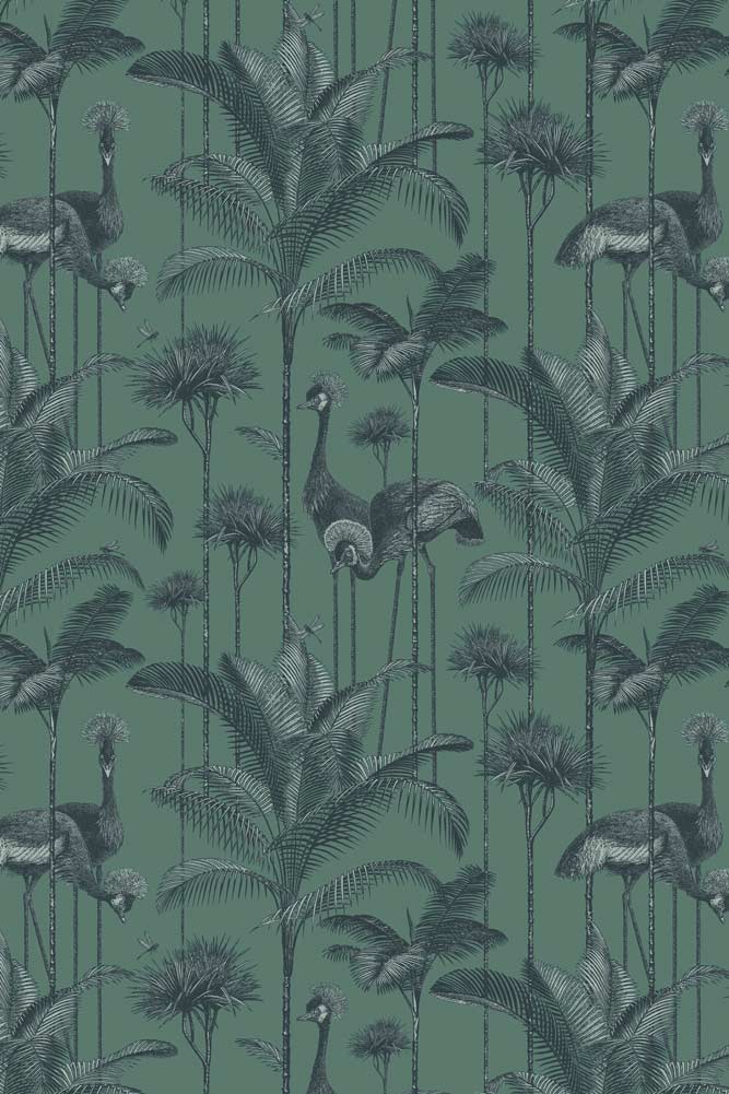 Divine Savages Crane Fonda Jade Green Wallpaper - Premium Peel & Stick Removable Wallpaper for Bedroom, Living Room, Nursery & Home Decor