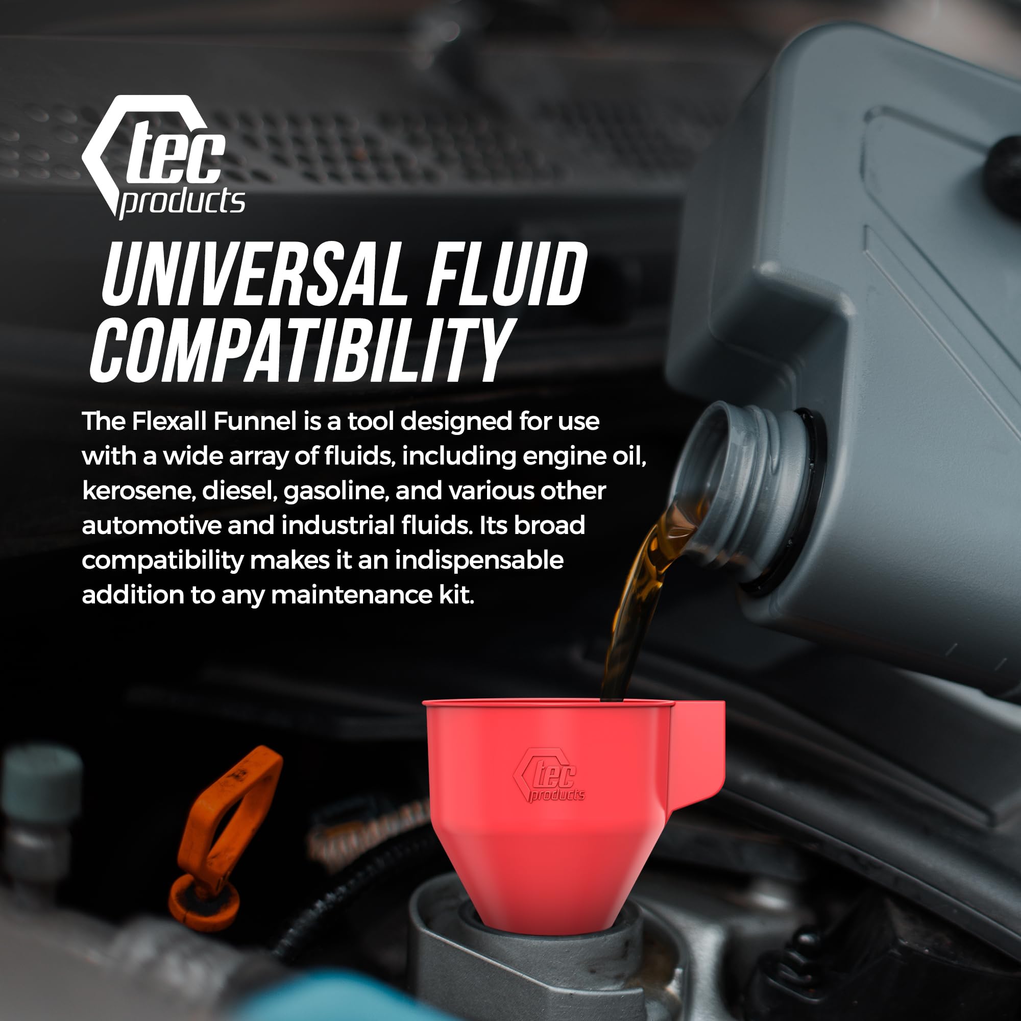 Flexible Anti-Kink Funnel with Hose - Durable Nitrile Rubber Automotive Funnel for Oil Changes, Transmission Fluid, Diesel & Gas - USA Made - Perfect for DIY Car Maintenance, Motorcycle Care & Home Garage Use