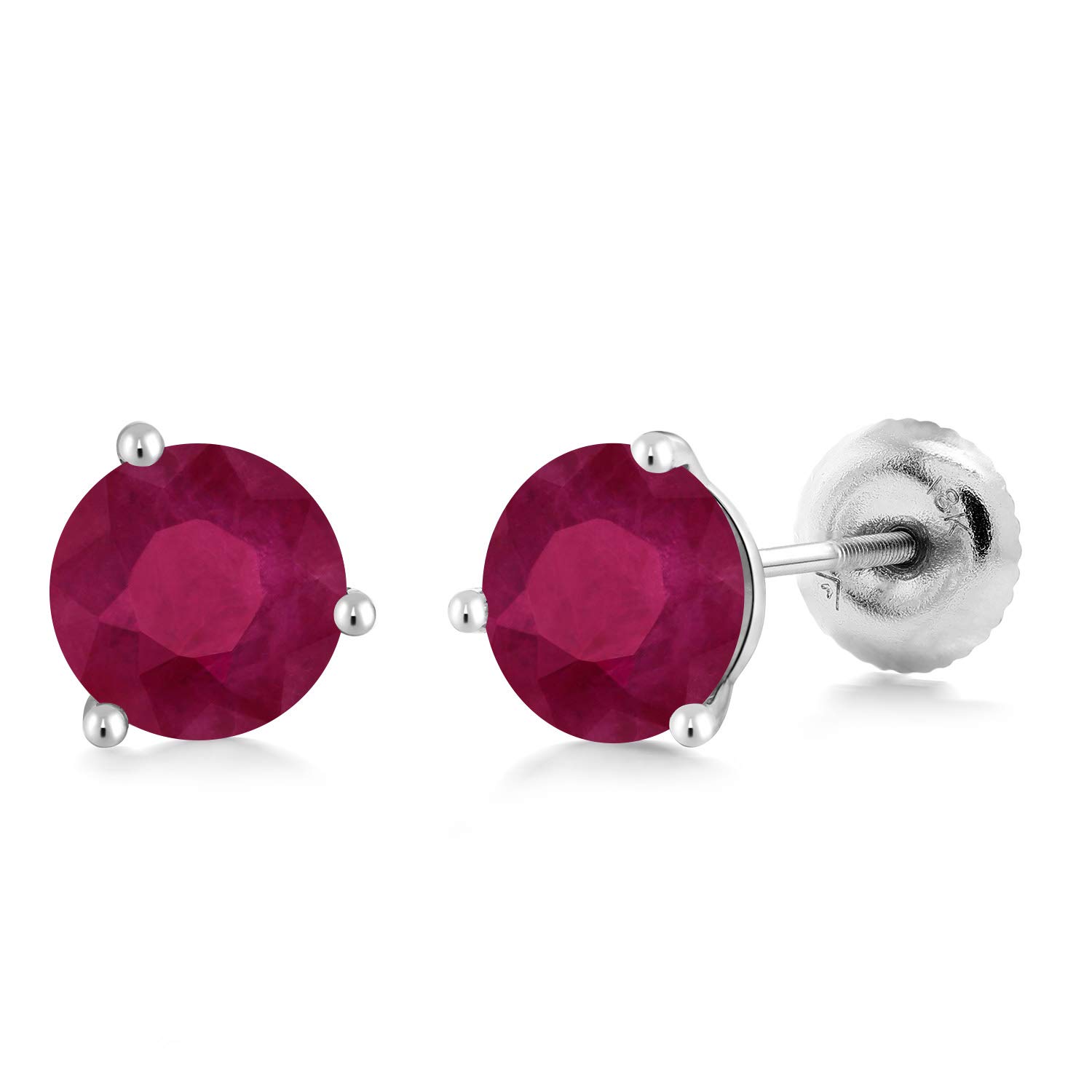 Gem Stone King 18K White Gold 5MM Round Gemstone Birthstone Stud Earrings | 3 Prong Martini Screw Back | Elegant Jewelry for Women & Men | Perfect for Birthdays, Anniversaries & Special Occasions
