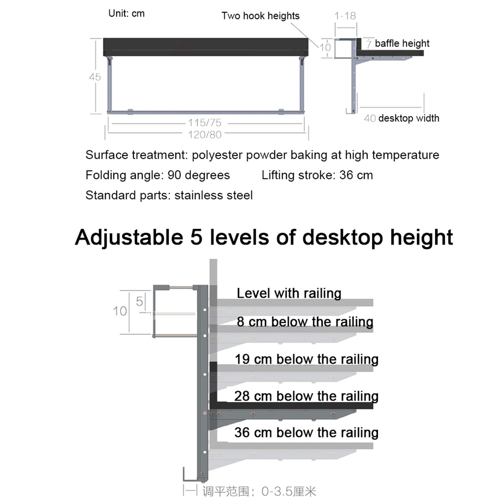Adjustable Folding Hanging Railing Table - Outdoor Side Table for Balcony, Deck, Patio & Garden - Multi-Purpose Computer Desk & Bar Counter Table for Dining Room & Outdoor Entertaining