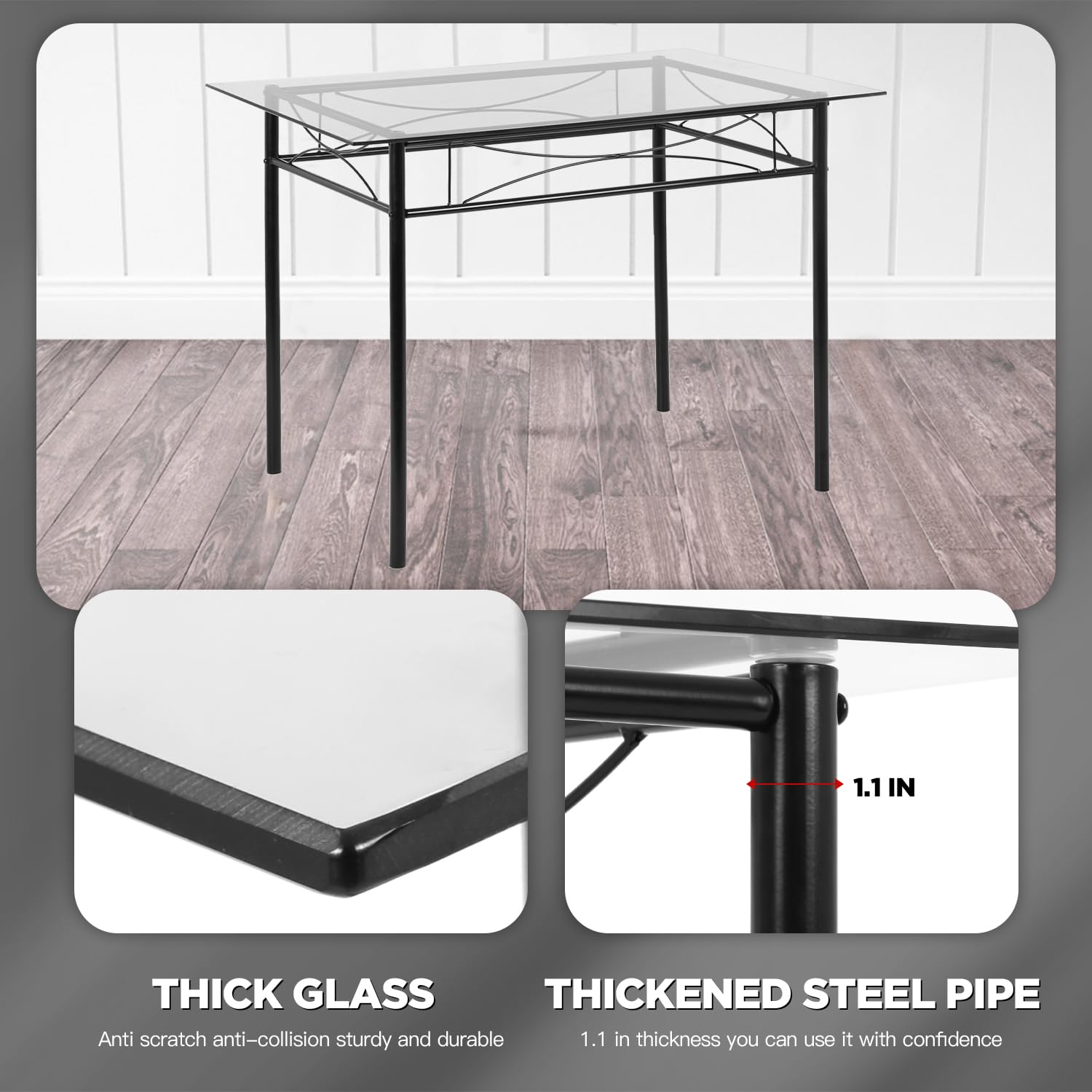 **PayLessHere 5-Piece Modern Dining Set - Glass Top Table & 4 Metal Leg Chairs for Kitchen, Breakfast Nook, or Small Space | Perfect for Family Meals & Entertaining Guests**
