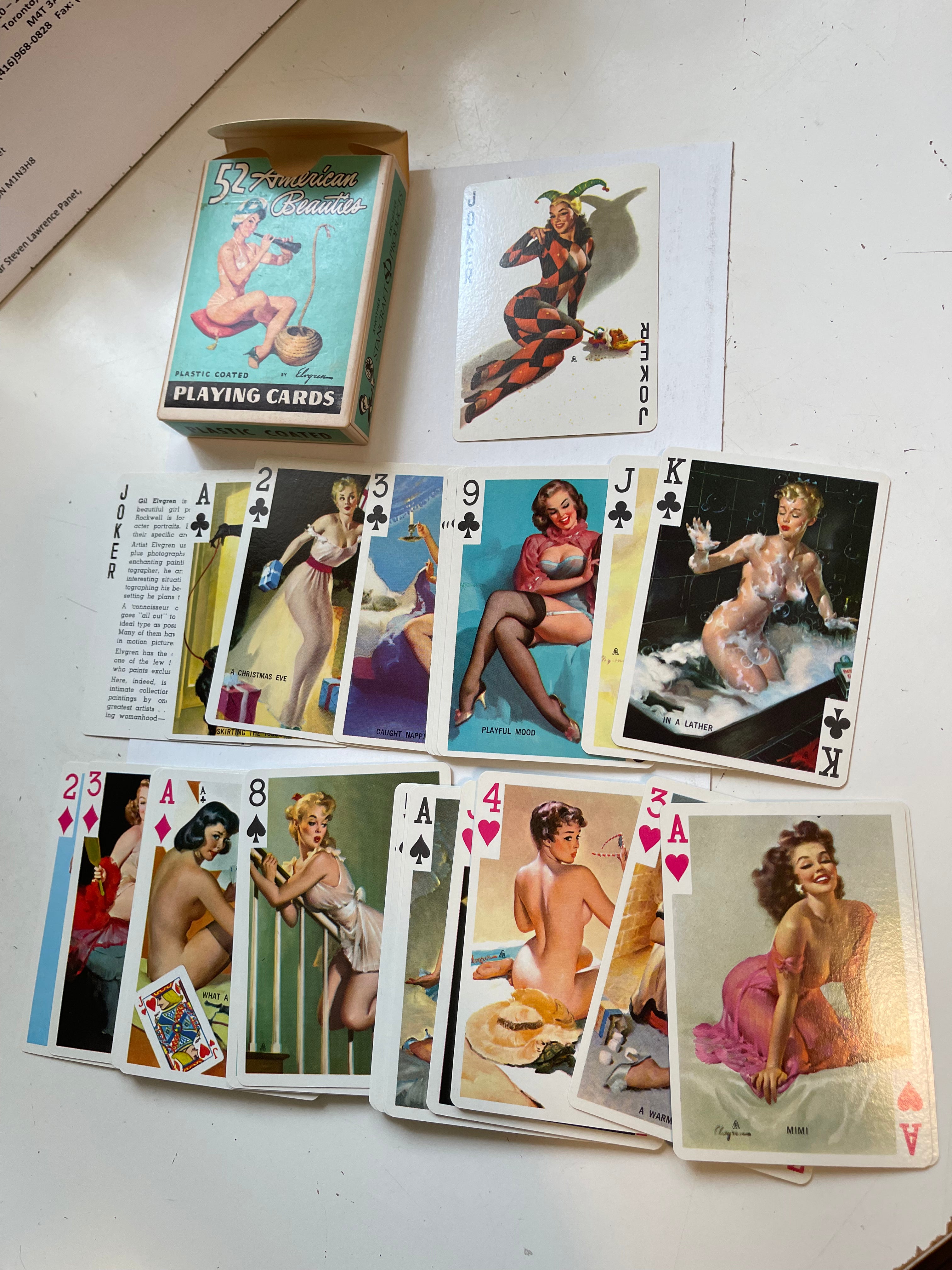 Vintage 1950s Gil Elvgren American Beauties Playing Cards Deck - 52 Classic Poker Cards for Collectors, Game Nights & Retro Decor
