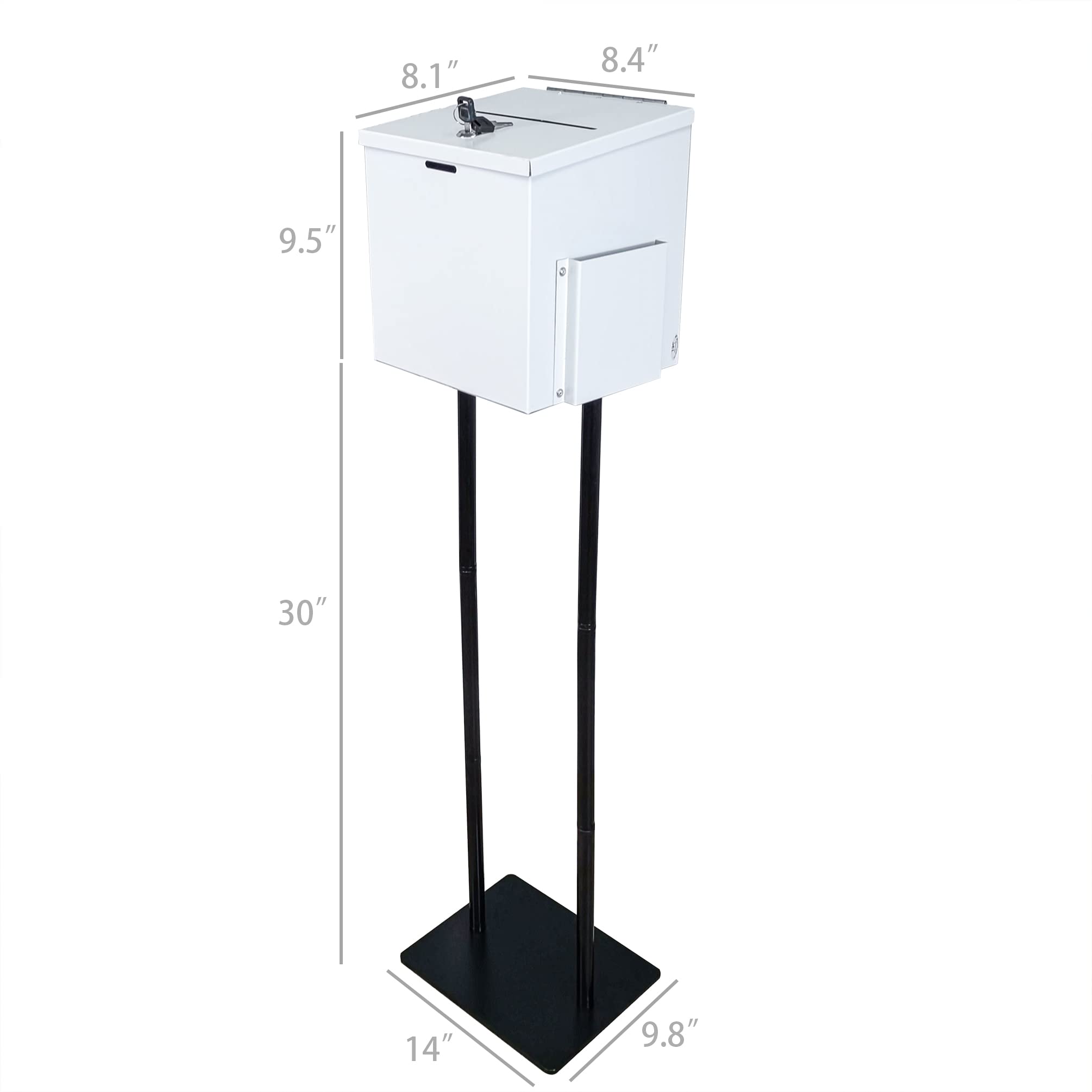 FixtureDisplays® White Metal Ballot Box with Black Stand - Secure Voting, Donation & Suggestion Collection Box for Elections, Fundraisers, Events & Office Use (Model 11064+10918-WHITE)