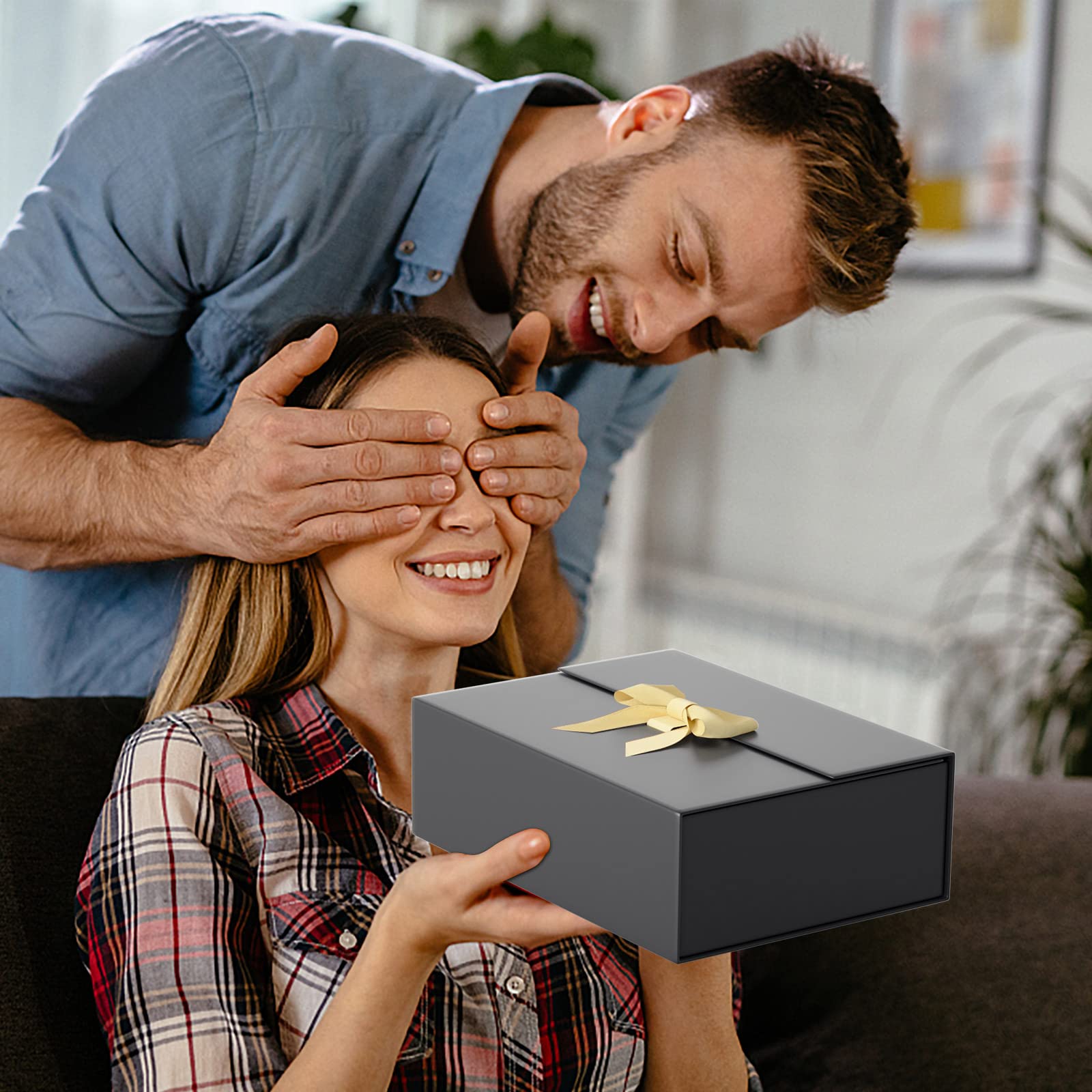Luxury Gift Box Set with Ribbon & Magnet Closure - 5 Pack Black for Weddings & Birthdays