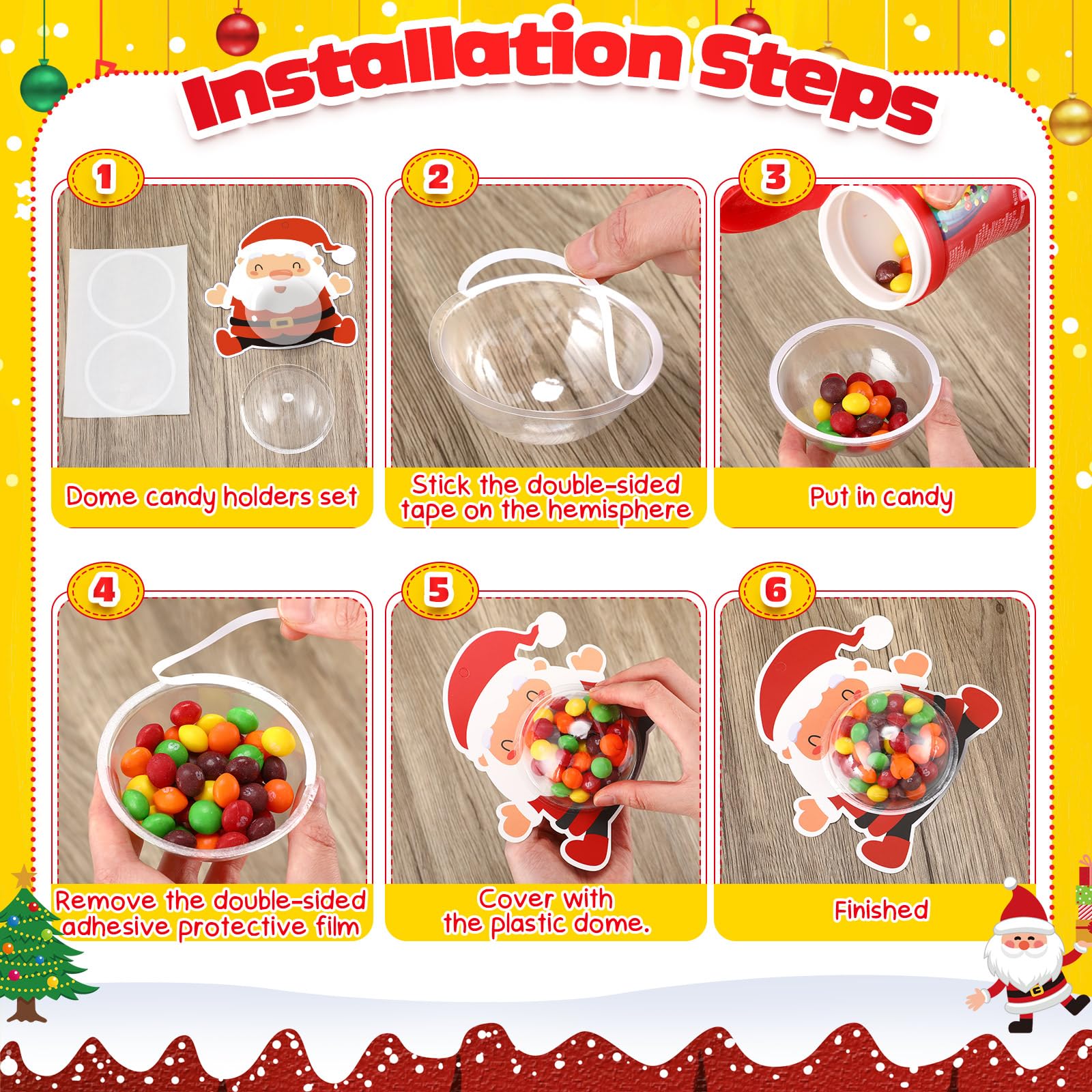 24 Pcs Christmas Candy Holders with Adhesive Pouches - Santa Snowman Gingerbread Elk Decorations for DIY Xmas Gifts, Party Favors, Stocking Stuffers & Classroom Treats