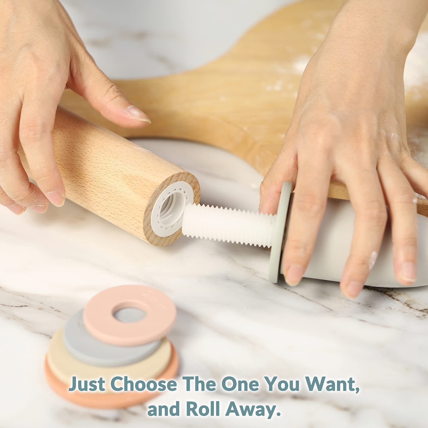 Geesta Adjustable Wood Rolling Pin with 5 Thickness Rings - Precise Dough Roller Handle Press with Measurement Guide for Baking Fondant, Pizza, Pie Crust, Cookies & Pastry | Perfect for Home Bakers, Professional Chefs & Cake Decorating Enthusiasts