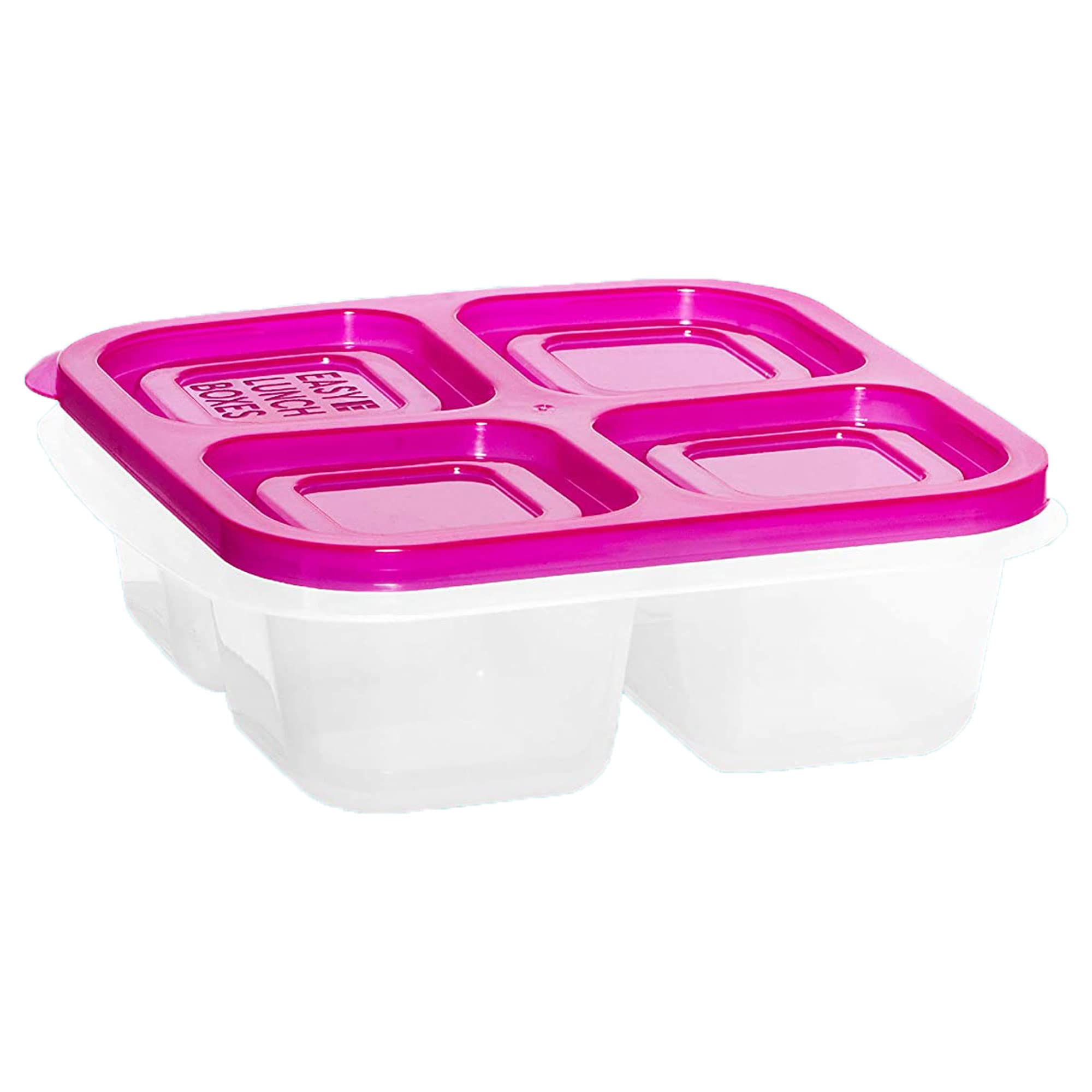 Pink Reusable Bento Lunch Box for Adults - 4 Compartment Plastic Food Storage Container with Lid for Work, School, Picnics & Travel - Perfect for Sandwiches, Snacks, Salads & Meal Prep (Pack of 1)