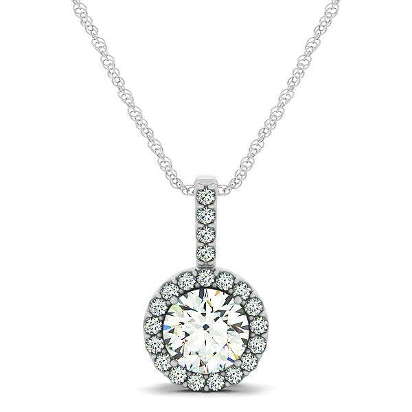 14K White Gold Diamond Halo Round Pendant Necklace (5/8 CTTW) - Elegant Jewelry Gift for Women, Perfect for Anniversaries, Weddings & Special Occasions