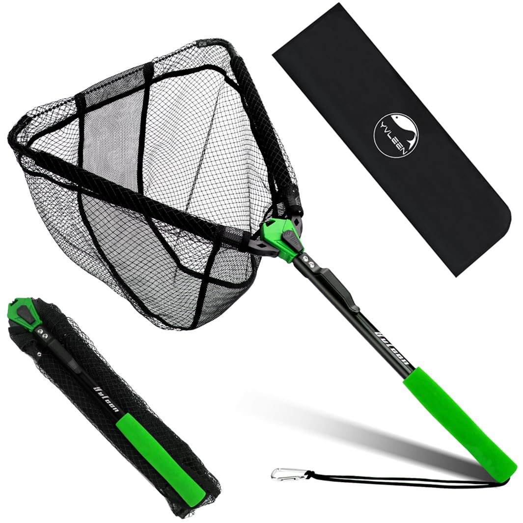 YVLEEN Floating Fishing Net - Foldable & Lightweight Freshwater Landing Net with Ultra-Thin Rubber Mesh for Easy Catch & Release - Perfect for Fly Fishing, Kayak Fishing & Outdoor Adventures - Great Gift for Anglers