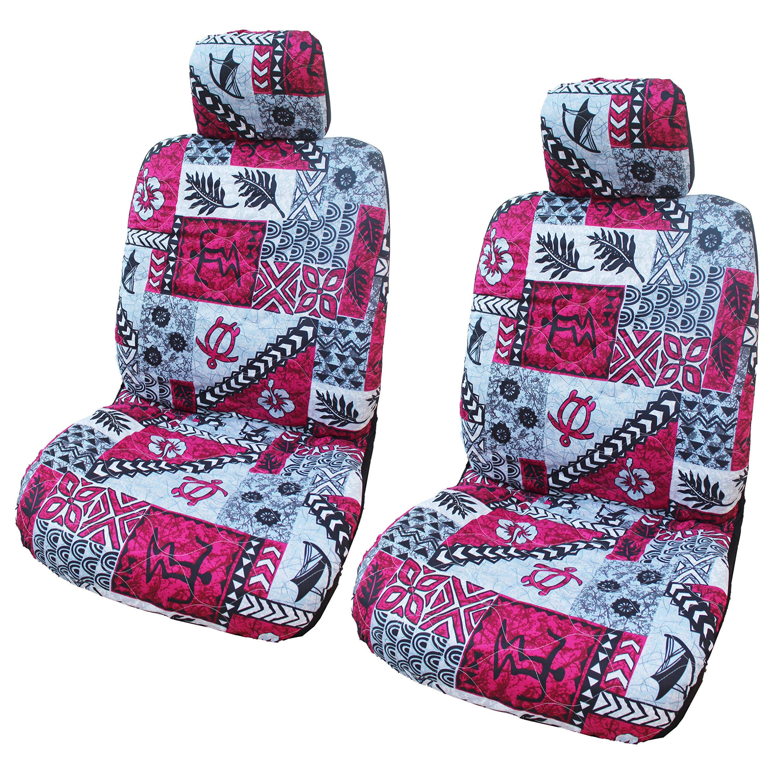 Premium Winnie Fashion Tapa Print Car Seat Covers Set of 2 - Breathable & Durable Separate Headrest Design - Handmade in Hawaii - Perfect for SUVs, Trucks & Sedans - Protect Seats from Pets, Spills & Wear