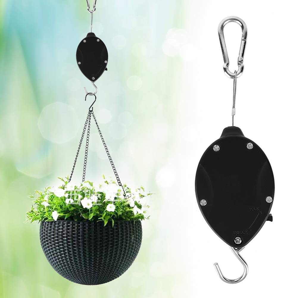 2Pcs Heavy Duty Retractable Hanging Basket Pulley - Adjustable Plant Hanger with Telescopic Hook for Flower Pots, Bird Feeders & Home Decor - Perfect for Balcony, Garden & Indoor Plant Display