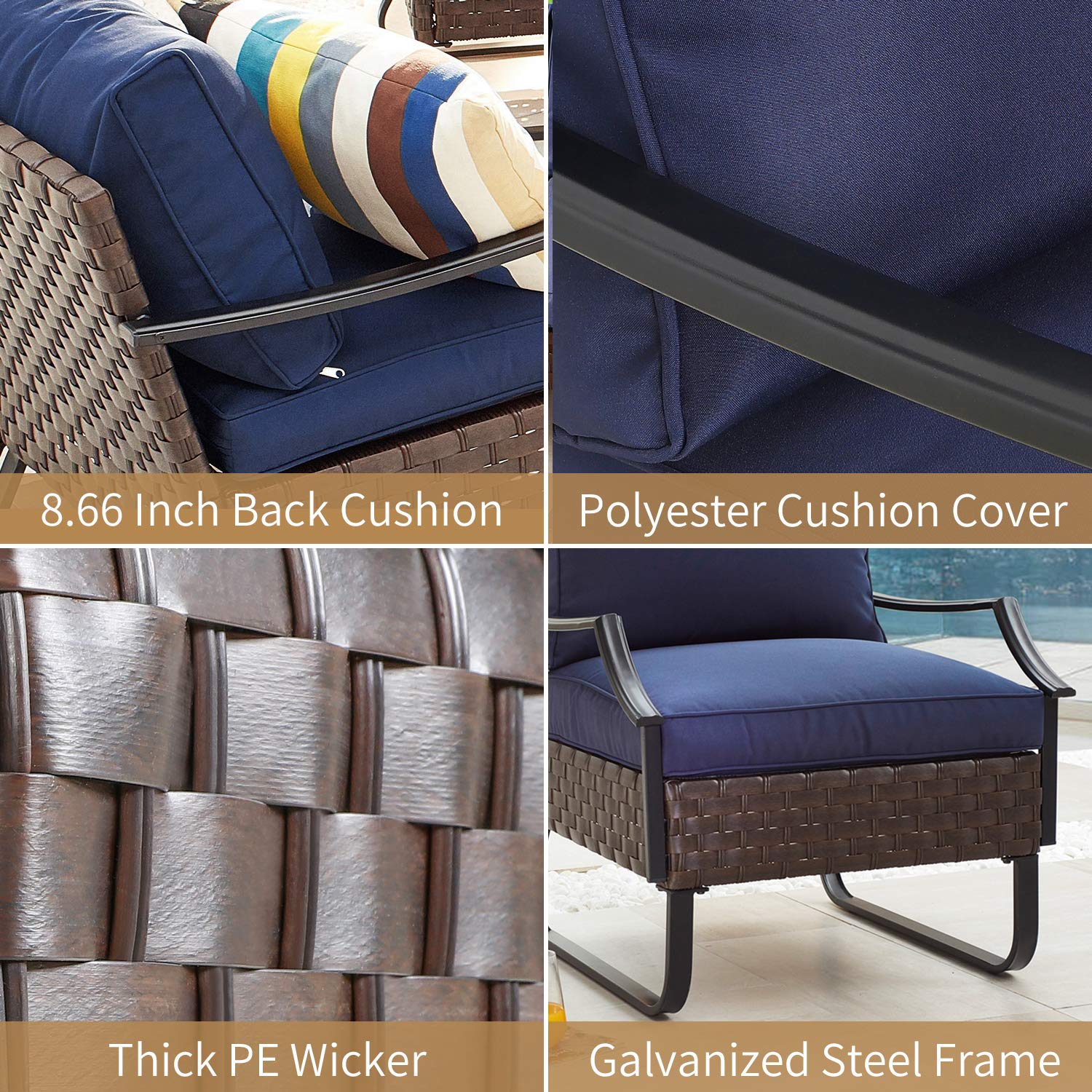 PatioFestival 7-Piece Outdoor Wicker Conversation Set with 8.66