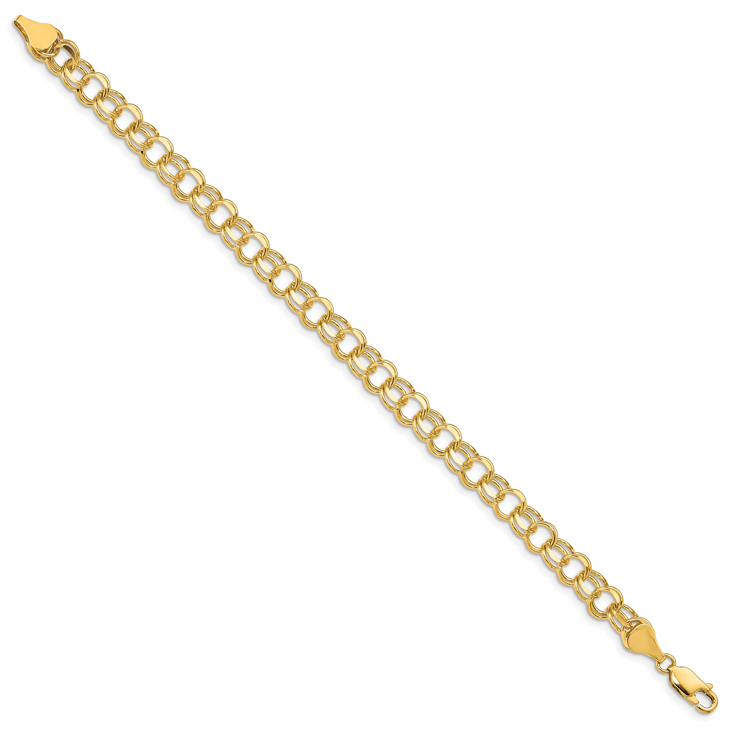 14K Yellow Gold Double Link Charm Bracelet & Anklet - 7