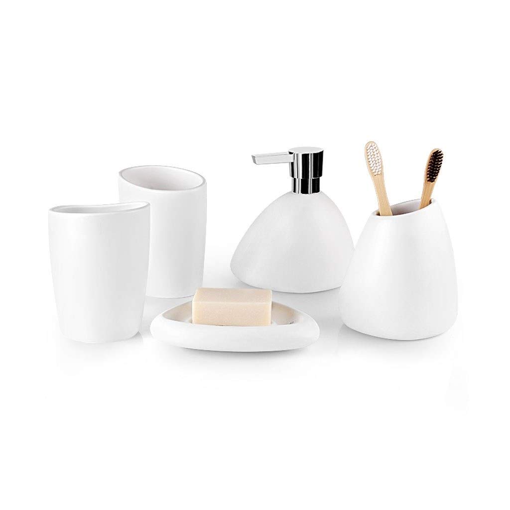 Premium 5-Piece Matte Ceramic Bathroom Set - Soap Dispenser, Toothbrush Holder, Mouthwash Cup & Soap Dish | Refillable Lotion Dispenser for Modern Bathrooms, Spa-Like Luxury & Organized Vanity Space