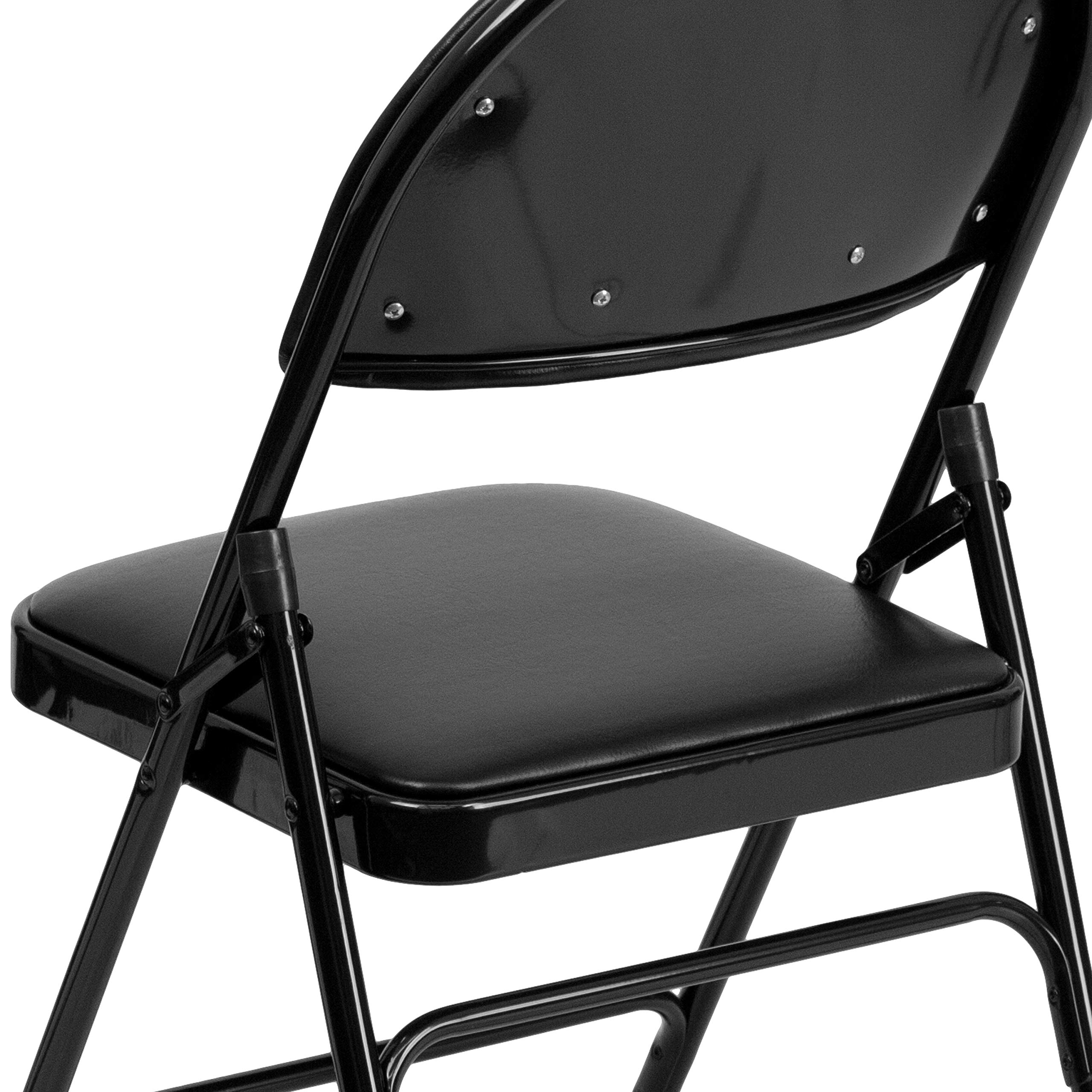 EMMA + OLIVER 4 Pack Black Vinyl Folding Chairs - Lightweight Metal Frame, Portable & Space-Saving for Indoor Outdoor Events, Parties, Camping, Picnics, and Home Use