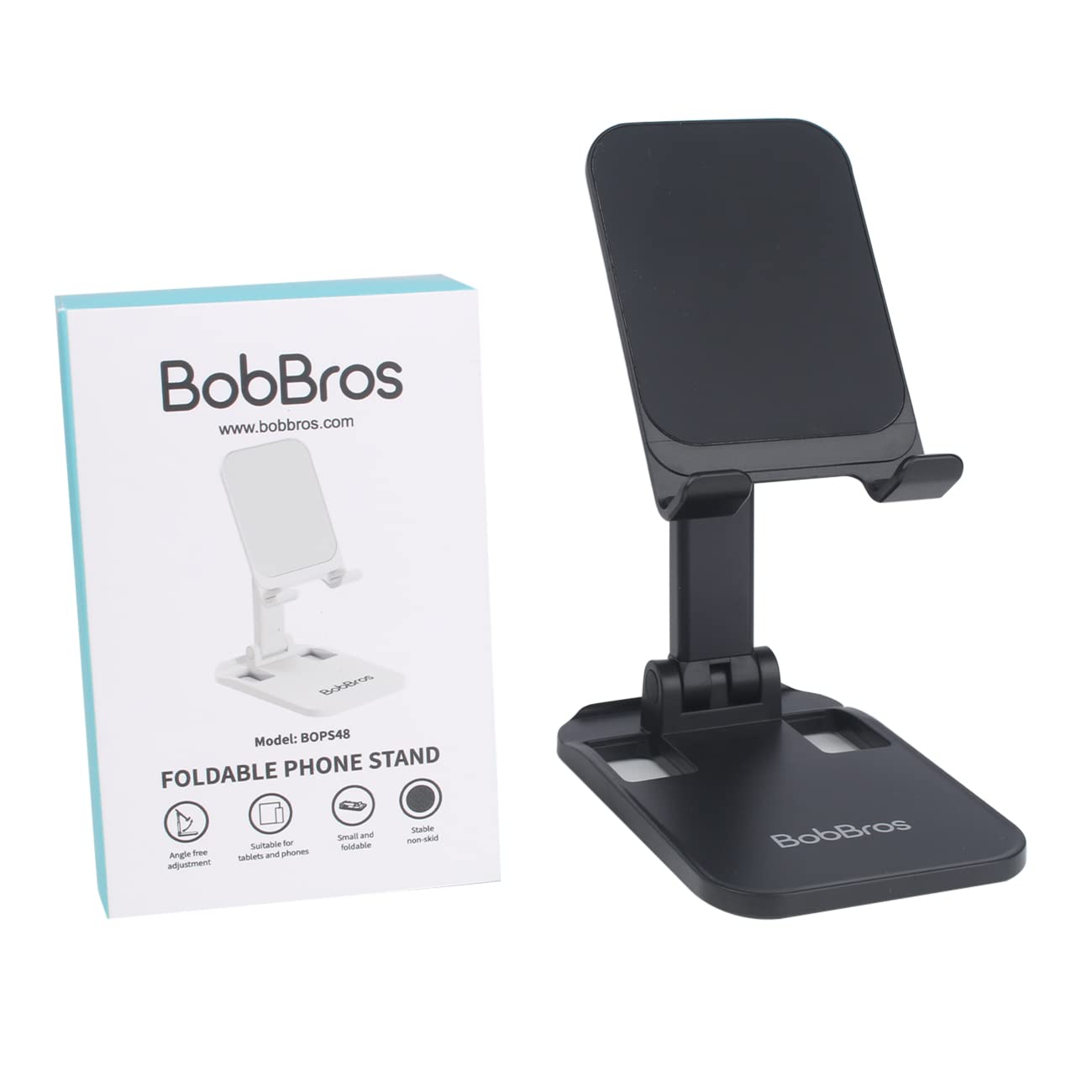 Adjustable Folding Cell Phone Stand for Desk - Height & Angle Adjustable Phone Holder - Universal Compatibility with All Smartphones & Tablets - Perfect for Work, Study & Video Calls - Black