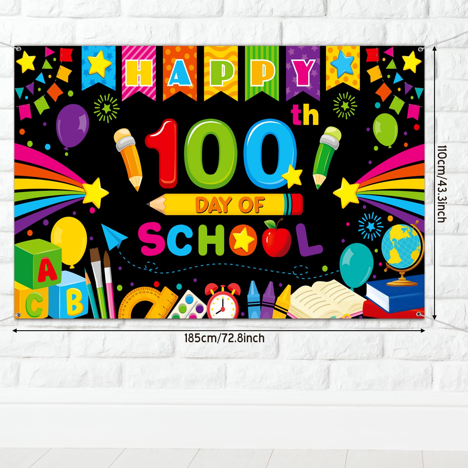 Tiamon 100 Days School Banner - Black Backdrop for Kids Party & Photography