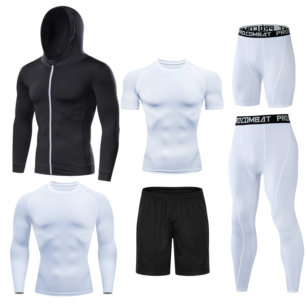 6-Piece Men's Dry Fit Training Sportswear Set - Gym Compression Suit, Jogging Tight Fitness Clothes for Men - Perfect for Workouts, Running & Active Lifestyle