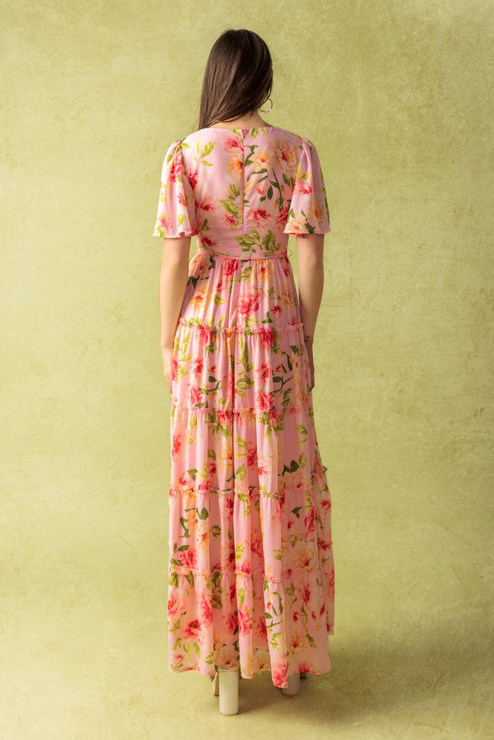 Elegant Pink Floral Maxi Dress for Women - Romantic Carriage Ride Inspired Long Dress - Perfect for Weddings, Dates & Summer Vacations