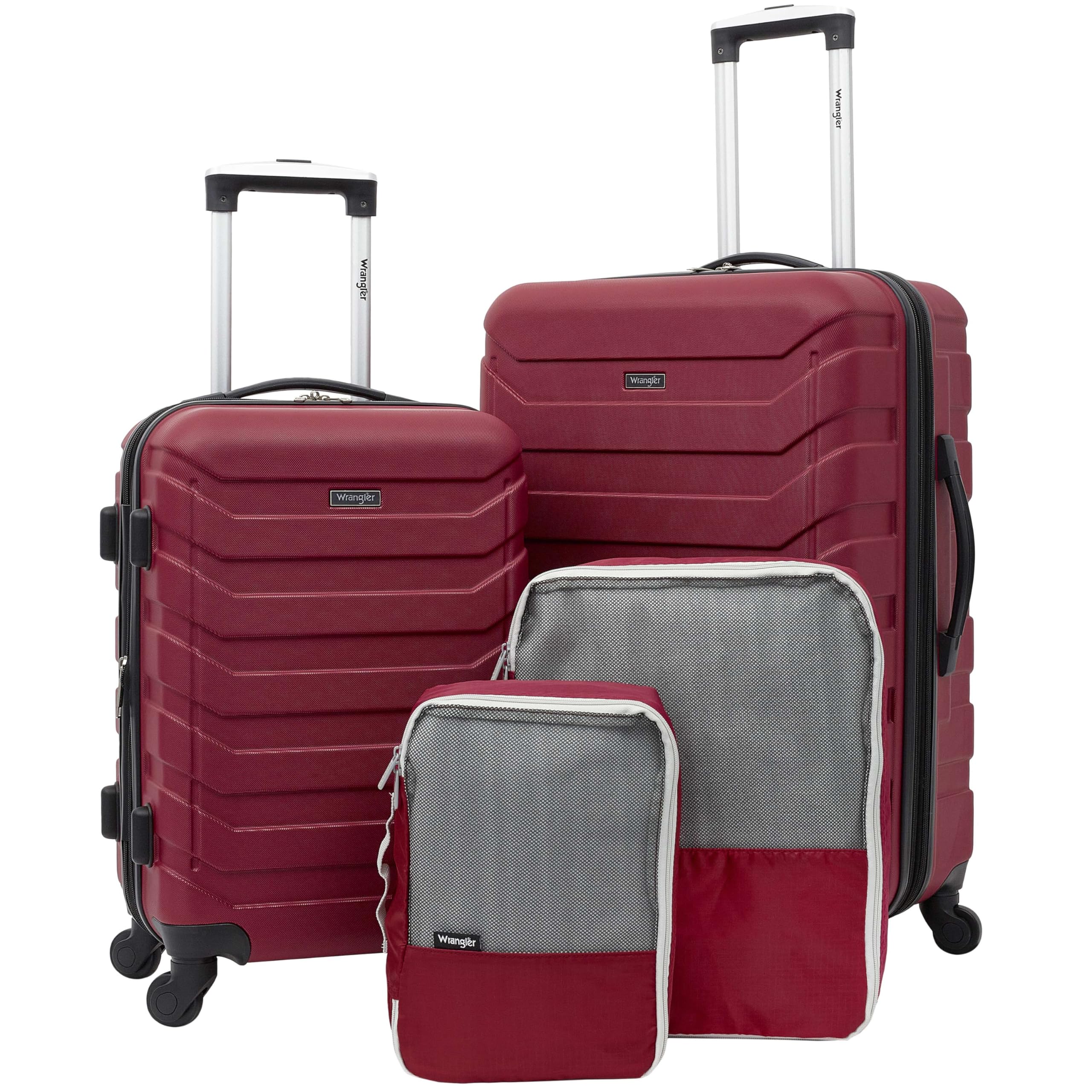 Wrangler Elysium 4-Piece Luggage Set with Packing Cubes - Red | Travel Organizer for Suitcase, Carry-On & Backpack | Perfect for Business Trips & Vacations