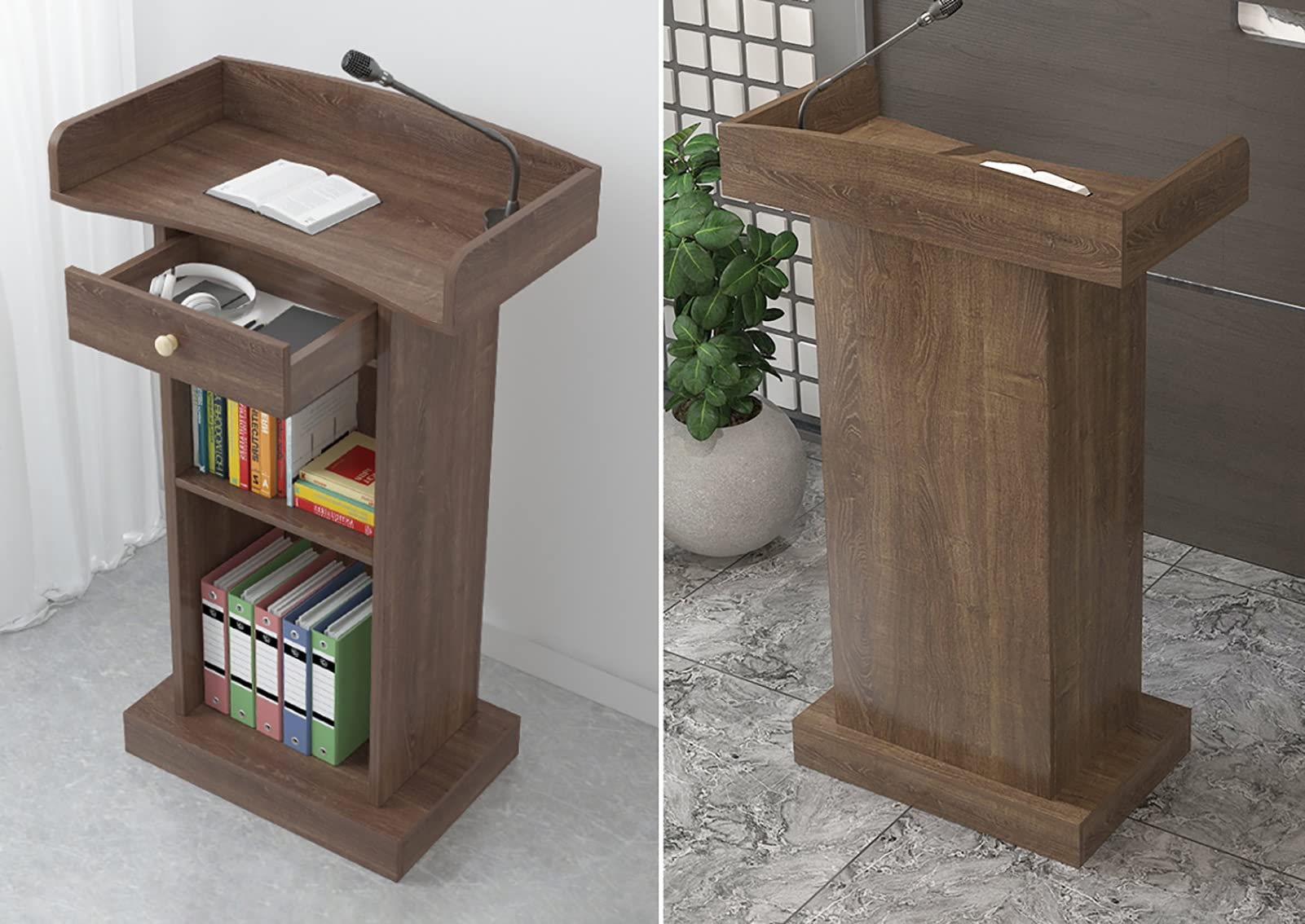 Wooden Lectern Podium Stand - Heavy Duty Floor Standing Pulpit for Church, School, Office & Restaurant - Compact Design with Drawer - 120cm Height - Perfect for Speeches, Presentations & Ceremonies
