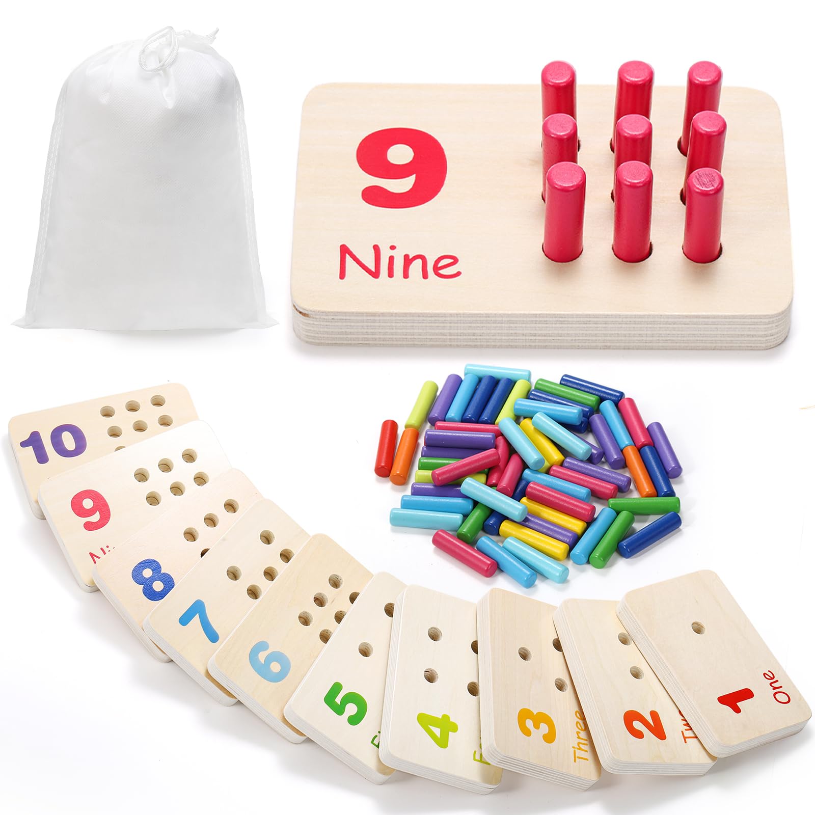 Suwimut Wooden Counting Peg Board - Montessori Math Manipulatives & Number Counting Toys for Toddlers Ages 3-5 | Kindergarten Learning Activities, Educational STEM Toys for Boys & Girls | Perfect Gift for Preschool Classroom & Homeschool Math Games