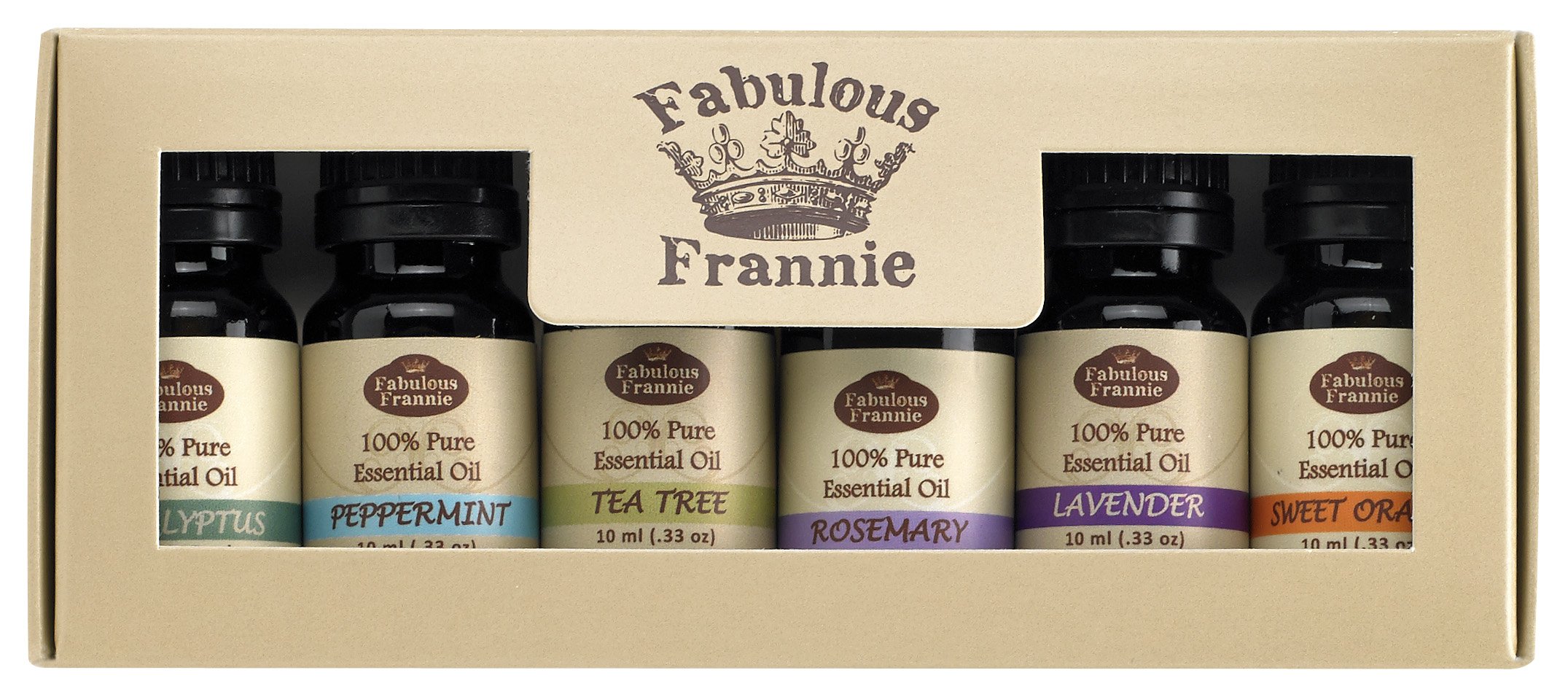 Fabulous Freannie 100% Pure Essential Oil Gift Set - Peppermint, Lavender, Sweet Orange, Rosemary, Eucalyptus & Tea Tree (6 x 10ml) | Aromatherapy, Diffuser, Massage & Relaxation