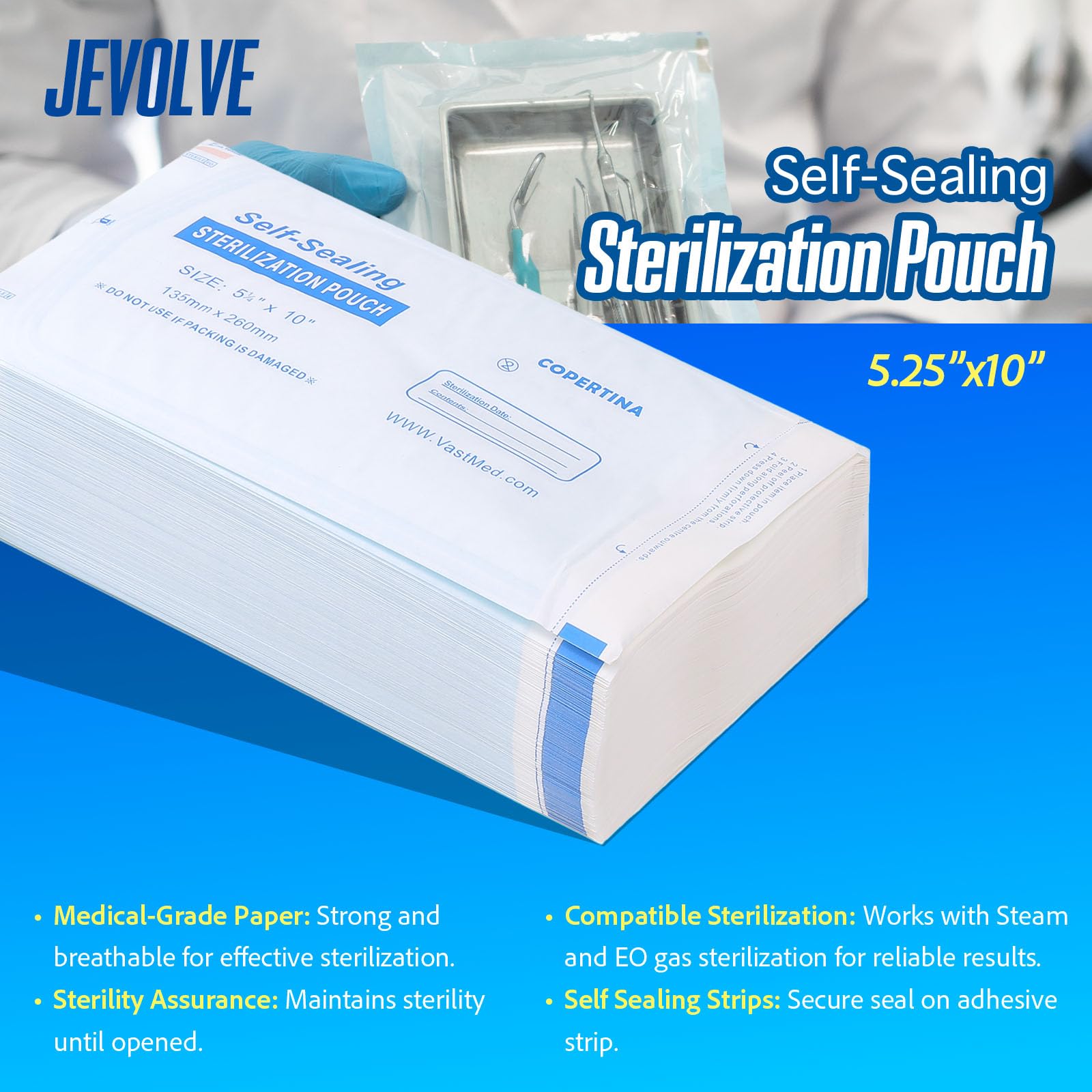 1000 Pack Self Seal Sterilization Pouches 5.25