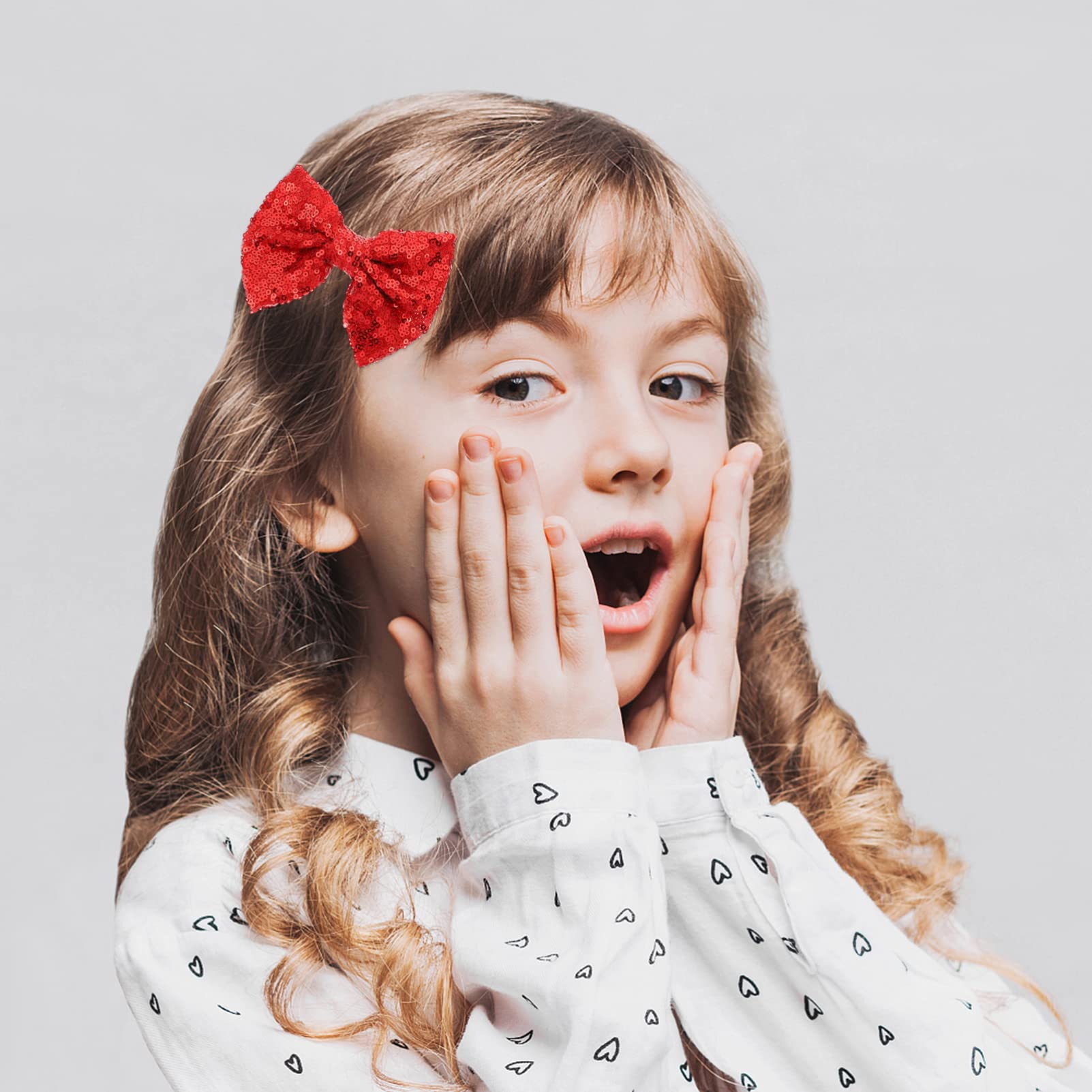 Christmas Sequin Bow Hair Clips - 5pcs Red Glitter Hair Barrettes with Embroidery for Women & Girls | Holiday Party Hair Accessories & Costume Decoration | Perfect for Christmas Photos, Festive Outfits & Gift Giving