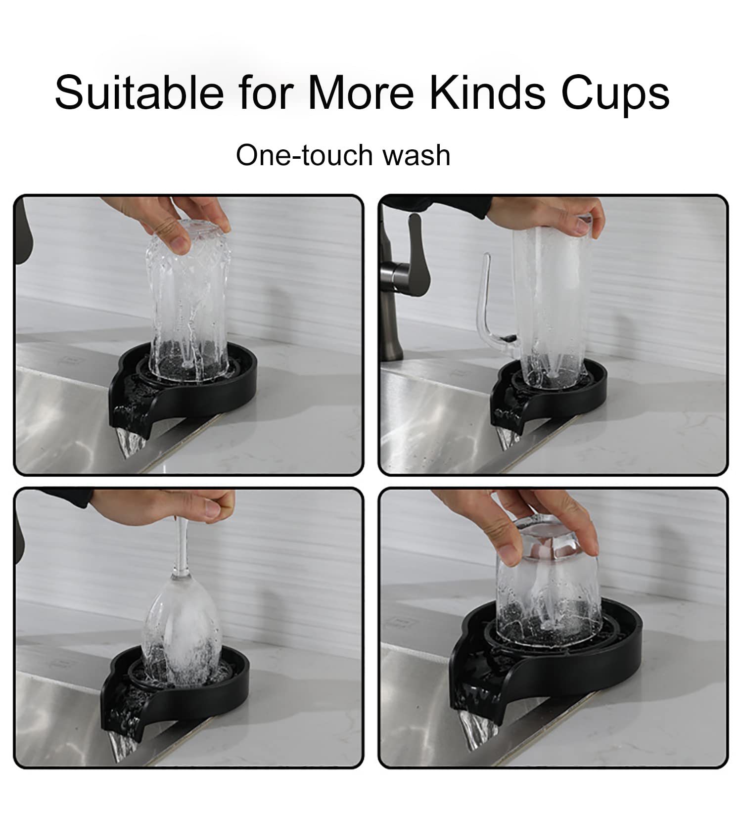 Brushed Nickel Metal Glass Rinser - Automatic Cup Washer & Sink Attachment for Kitchen & Bar, Perfect for Dishwashing and Beverage Preparation