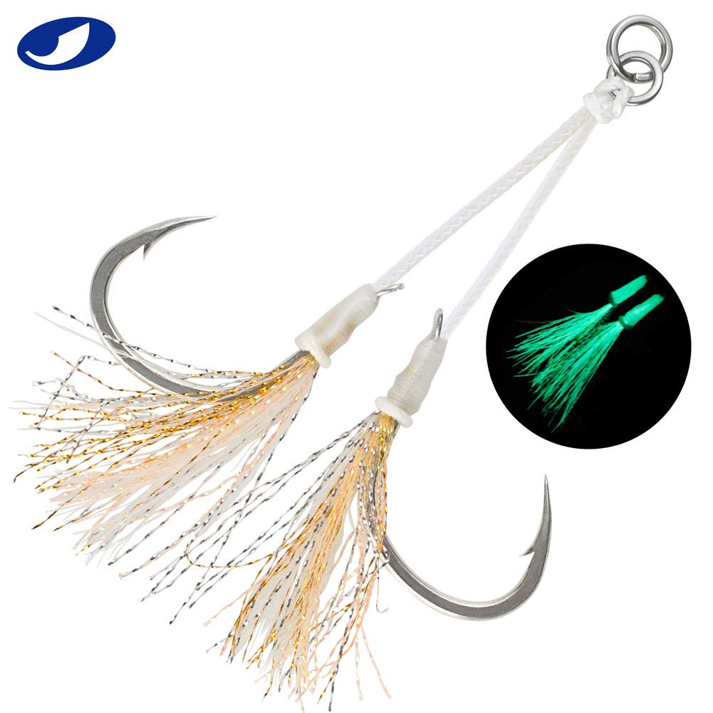 OCEAN CAT Butterfly Glow Jigging Lures - Slow & Fast Fall Saltwater Fishing Hooks (Size 2/0-6/0) for Deep Sea, Offshore & Night Fishing
