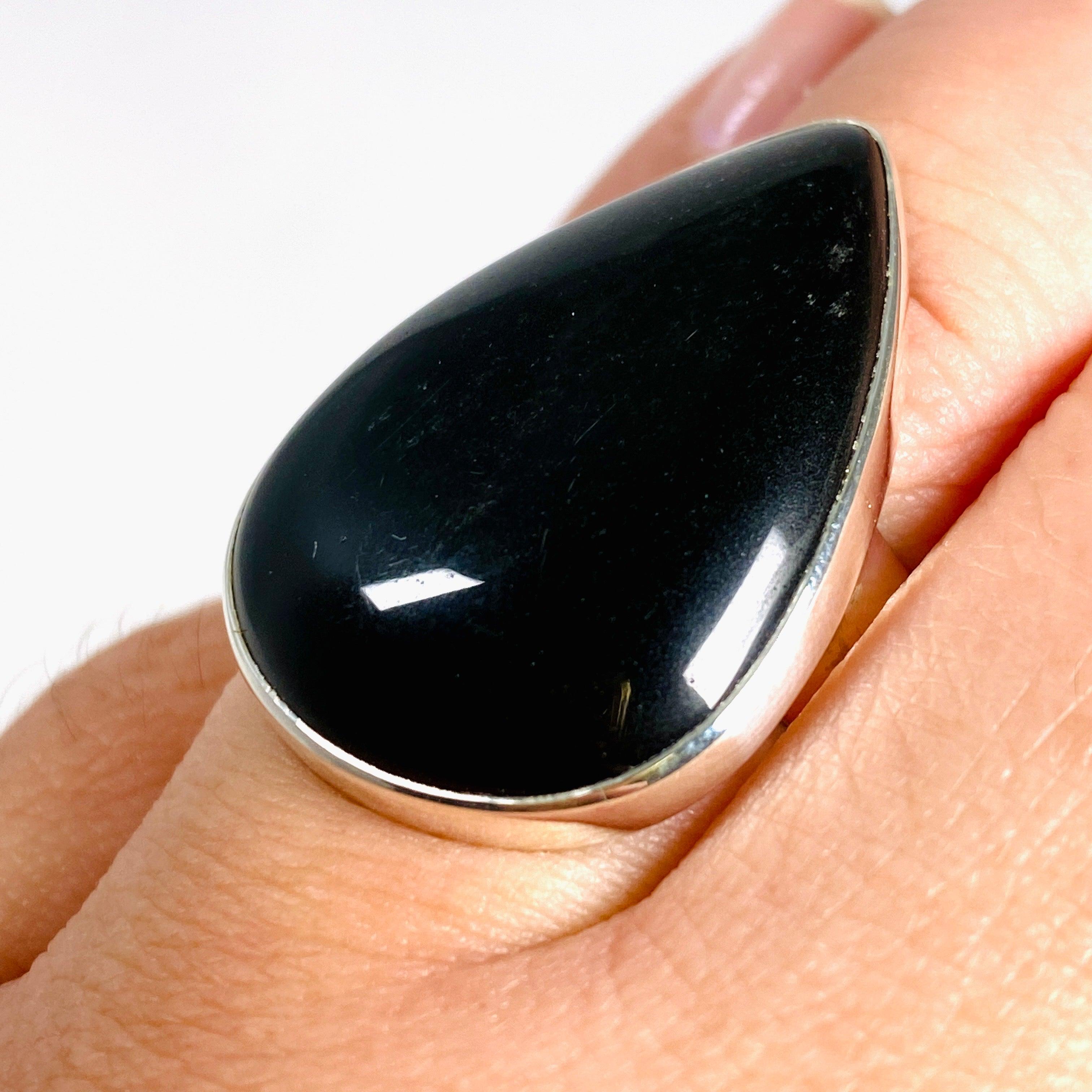 Silversheen Obsidian Teardrop Ring Size 10 KRGJ2924 - Elegant Gothic Jewelry for Women, Perfect for Parties, Weddings & Everyday Wear