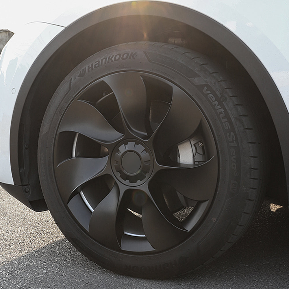 EVBASE Model Y 19-Inch Überturbine Wheel Cover Set (4PCS) - Matte Black Replacement Caps for Tesla Model Y - Enhance Style & Protection for Daily Driving & Road Trips