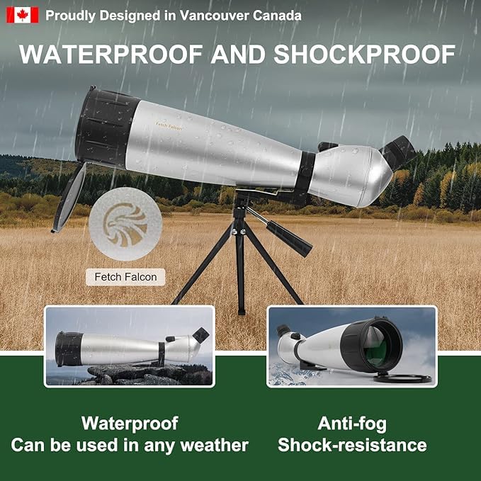 Fetch Falcon Spotting Scope 33-100X100 FMC HD BAK4 - Long Range Waterproof Telescope with Metal Tripod, Carry Case & Phone Adapter for Bird Watching, Hunting, Target Shooting & Outdoor Observation